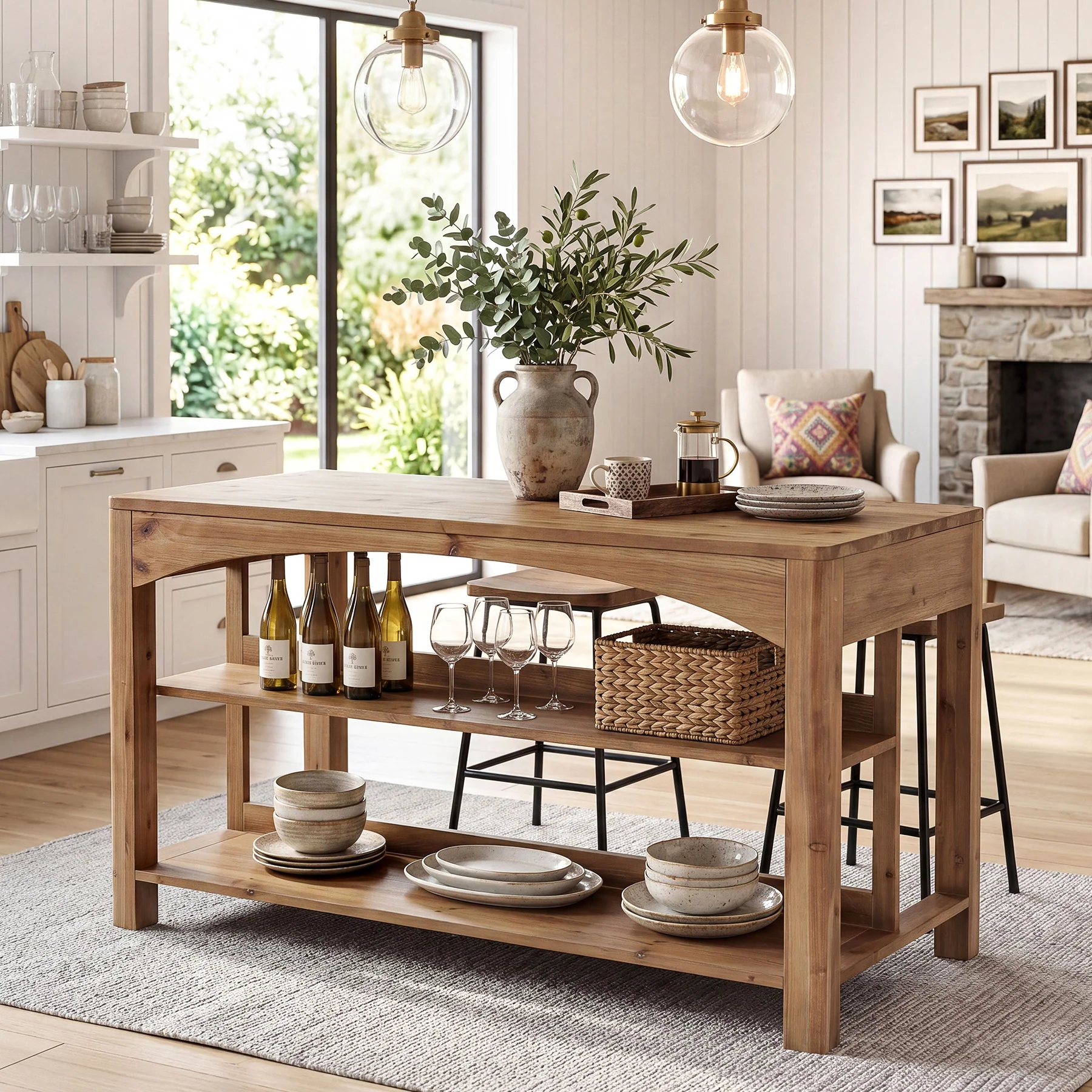 Tribesigns 59-Inch Kitchen Island, Solid Wood Island Table with 3-Tier Storage for Kitchen Dining Room - Image 7