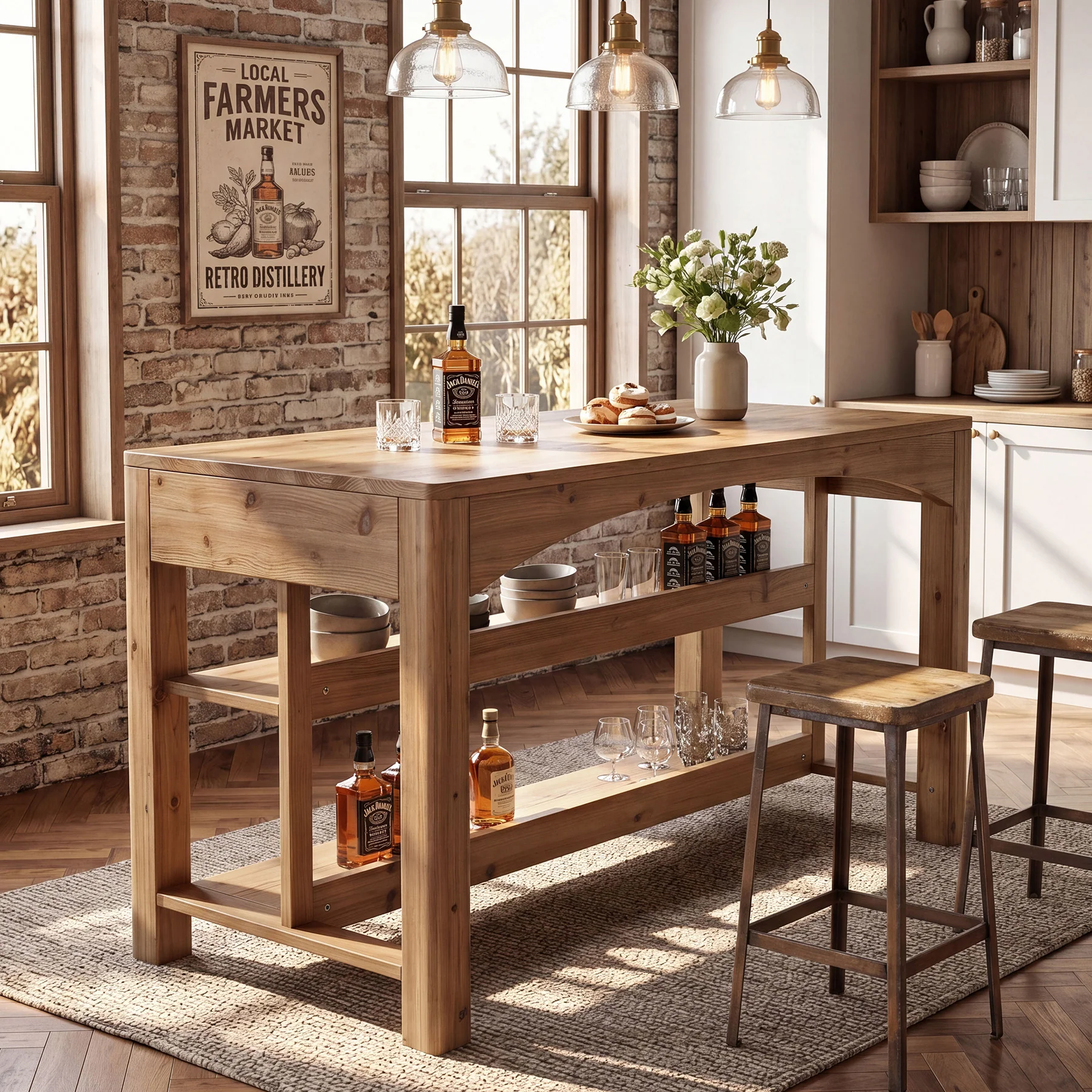 Tribesigns 59-Inch Kitchen Island, Solid Wood Island Table with 3-Tier Storage for Kitchen Dining Room - Image 8
