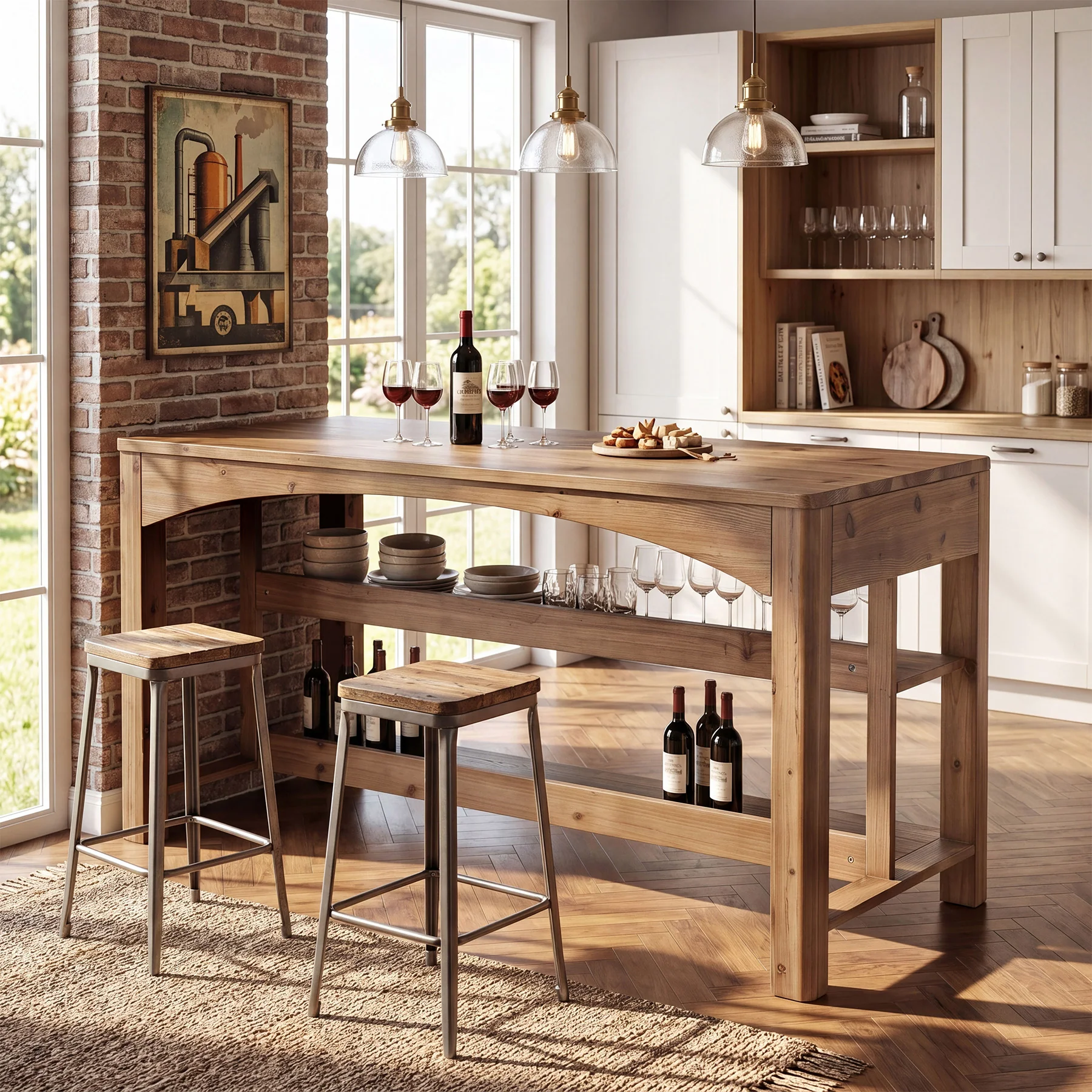Tribesigns 59-Inch Kitchen Island, Solid Wood Island Table with 3-Tier Storage for Kitchen Dining Room - Image 9