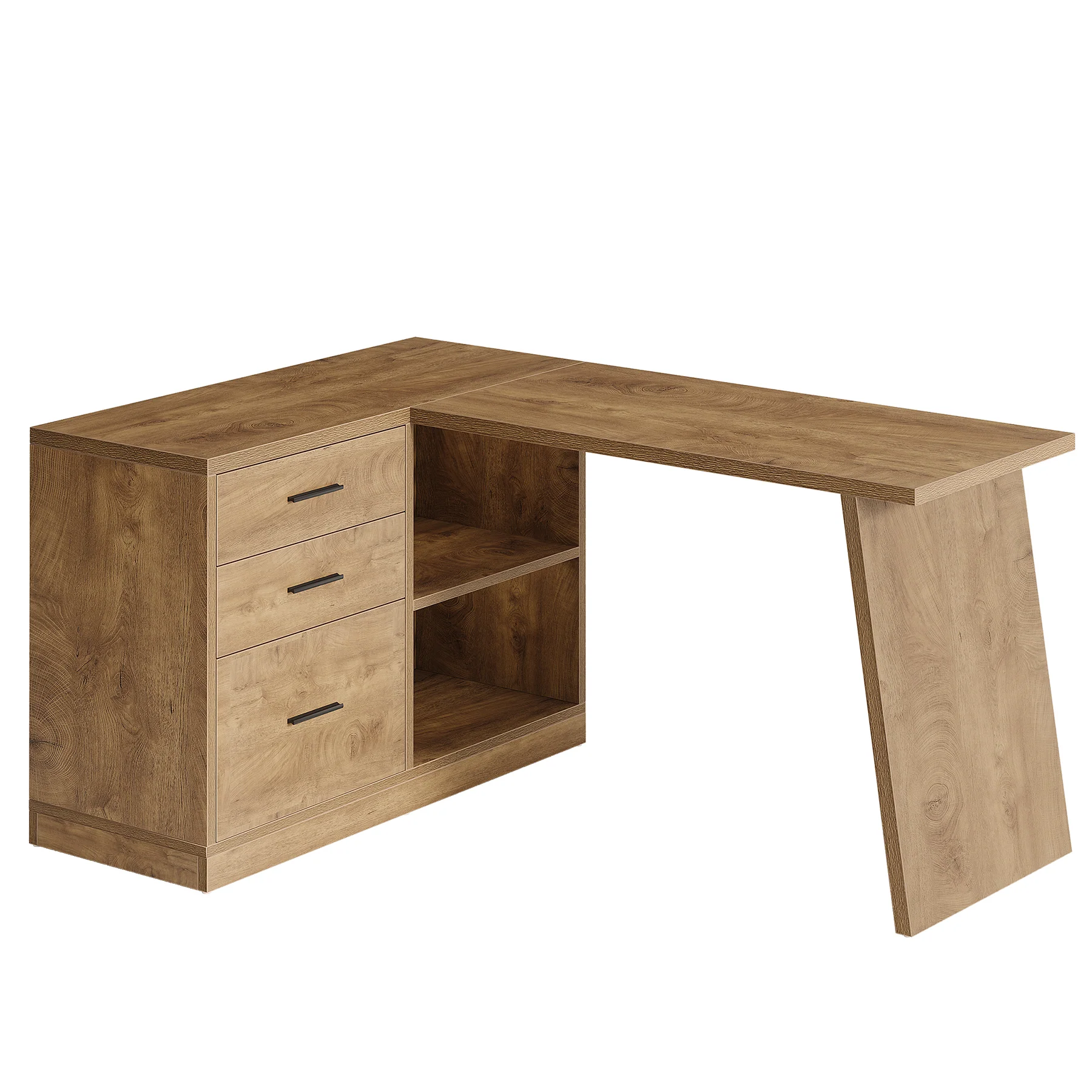 55" L-Shaped Computer Desk, Corner Executive Desk Home Office Desk with 3 Drawers - Image 10