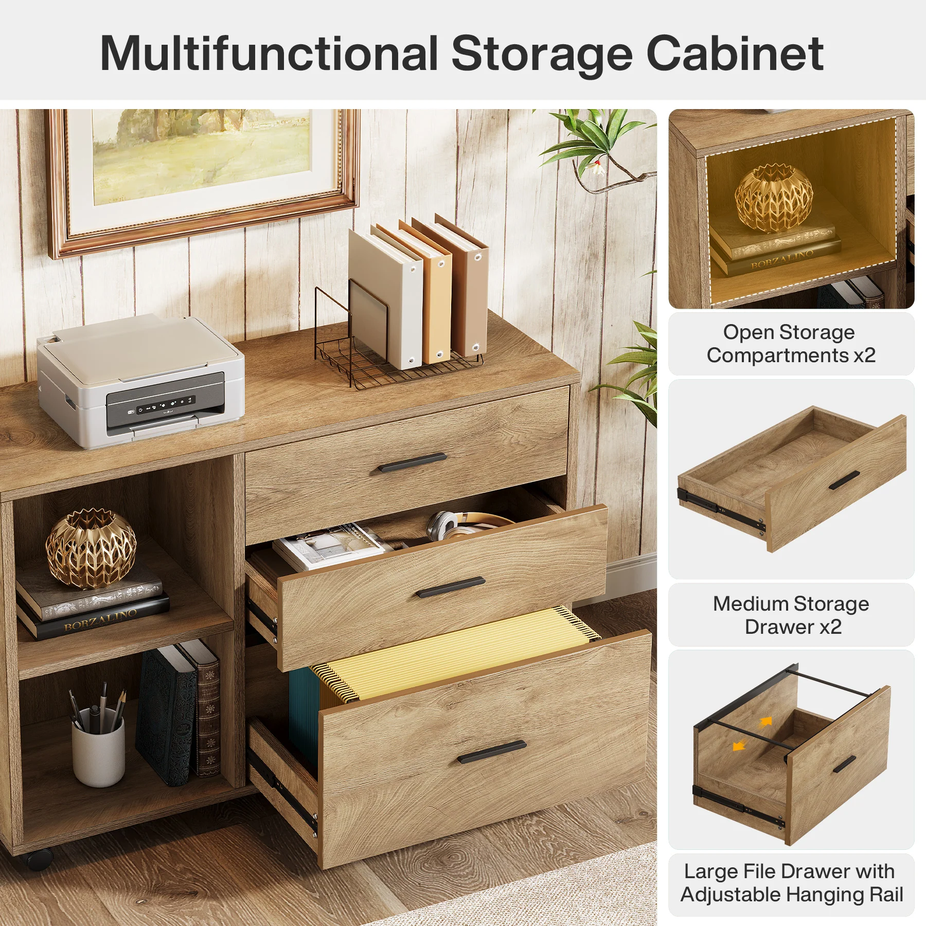 63" L-Shaped Desk, Executive Office Desk with Mobile Lateral File Cabinet - Image 6