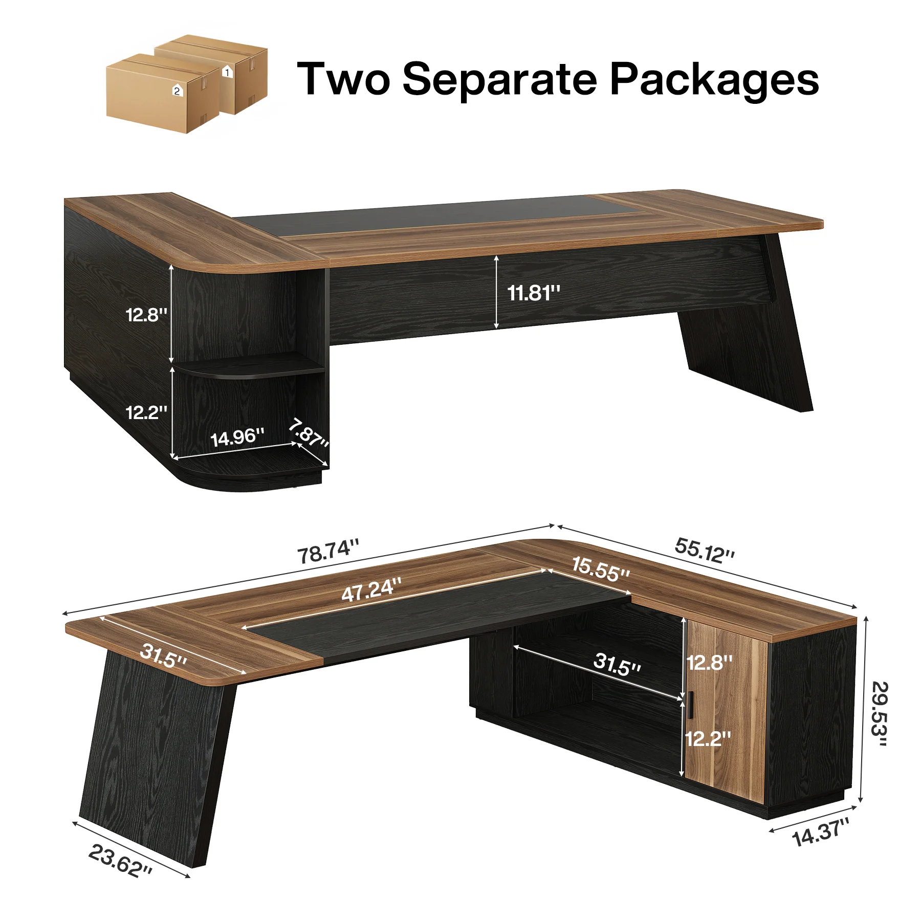 79" Executive Desk, L-Shaped Office Compter Desk with Cabinet for Home Office - Image 2