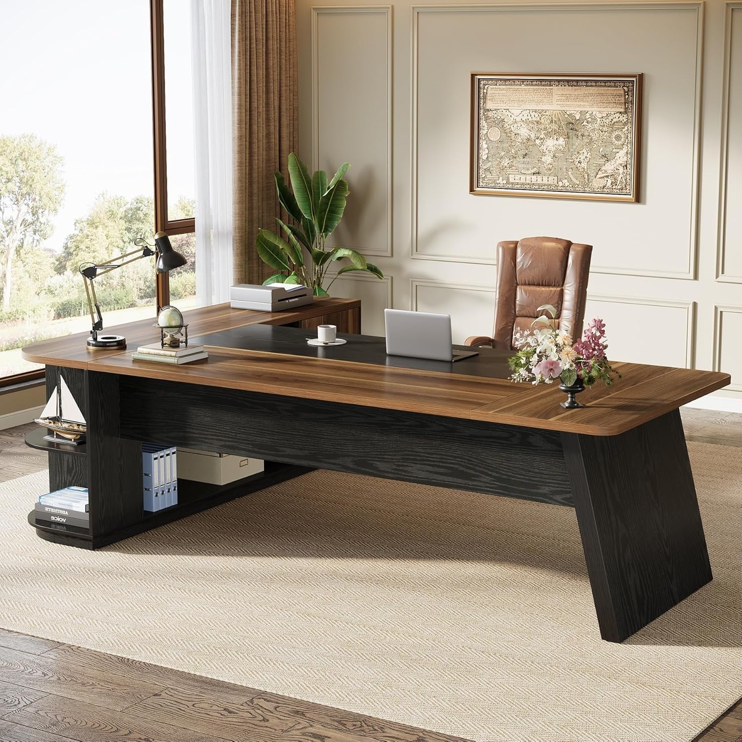 79" Executive Desk, L-Shaped Office Compter Desk with Cabinet for Home Office - Image 6