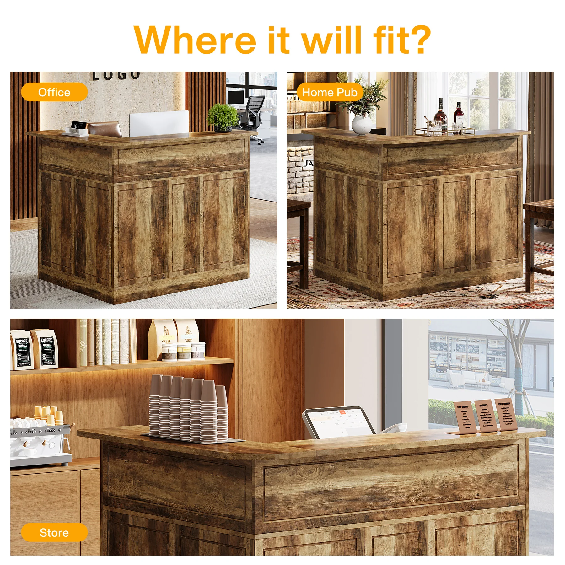 L-Shaped Reception Desk with Storage Shelves, Modern Front Desk for Small Office or Salon - Image 13