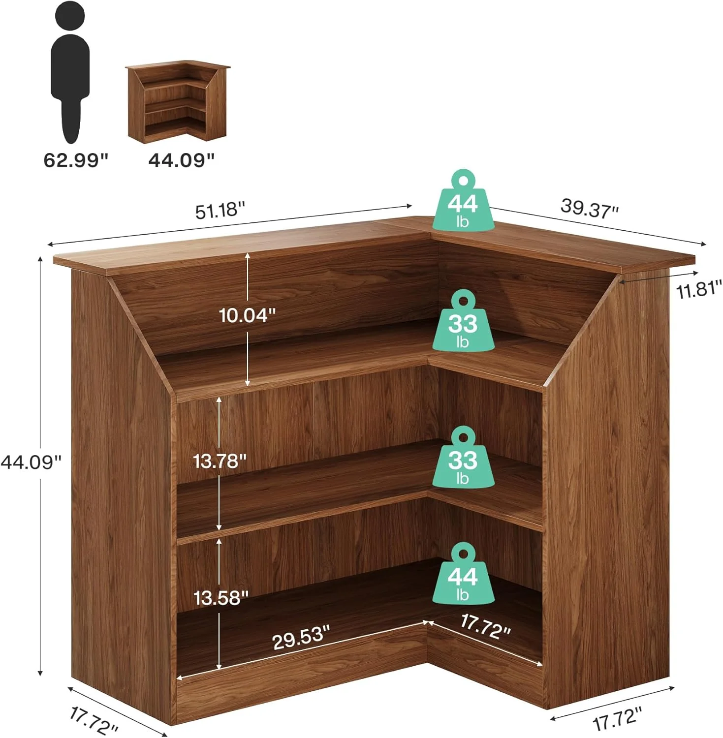 L-Shaped Reception Desk with Storage Shelves, Modern Front Desk for Small Office or Salon - Image 16
