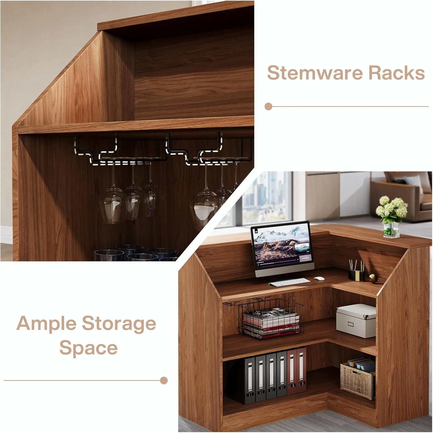 L-Shaped Reception Desk with Storage Shelves, Modern Front Desk for Small Office or Salon - Image 19