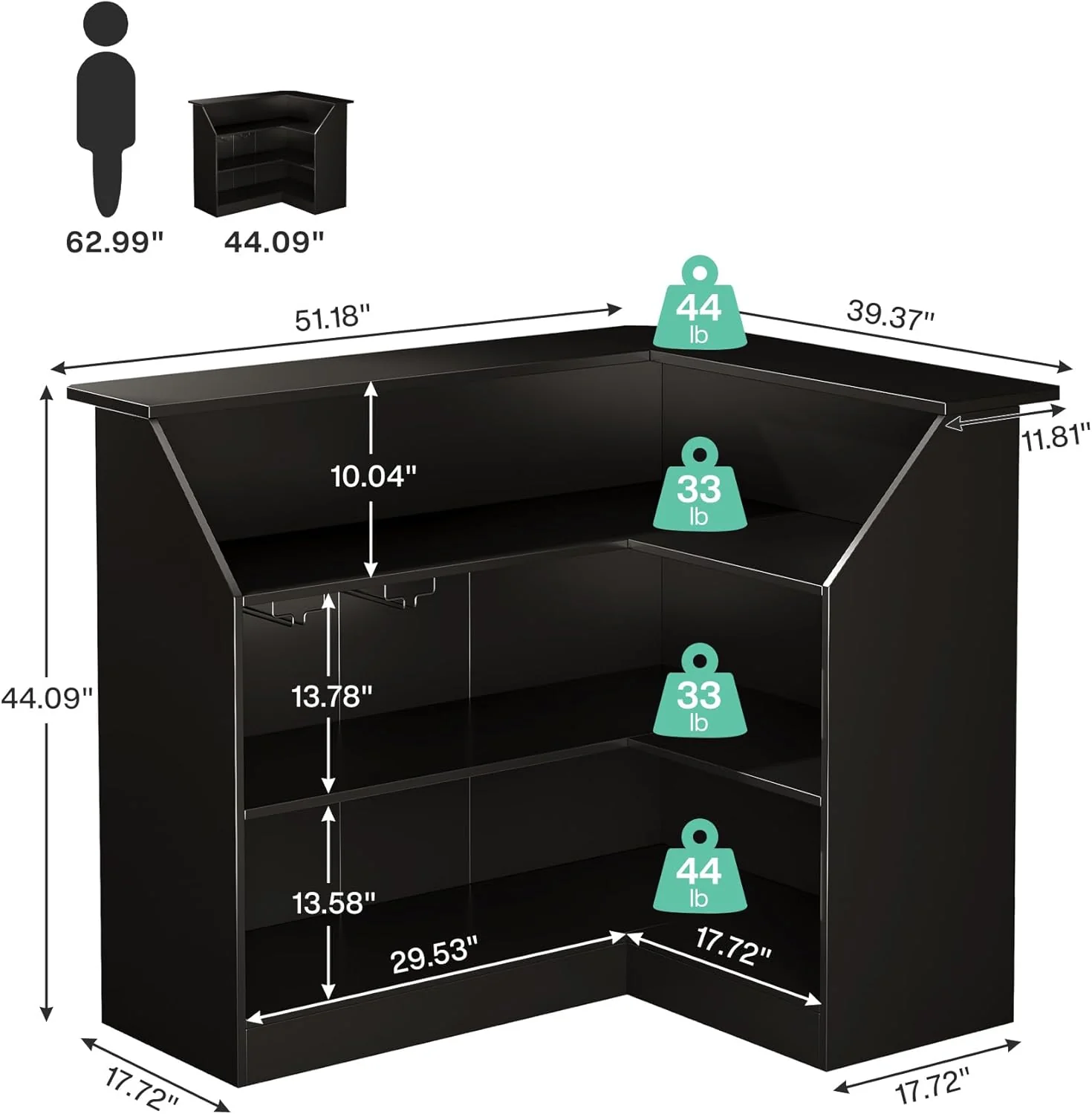 L-Shaped Reception Desk with Storage Shelves, Modern Front Desk for Small Office or Salon - Image 2