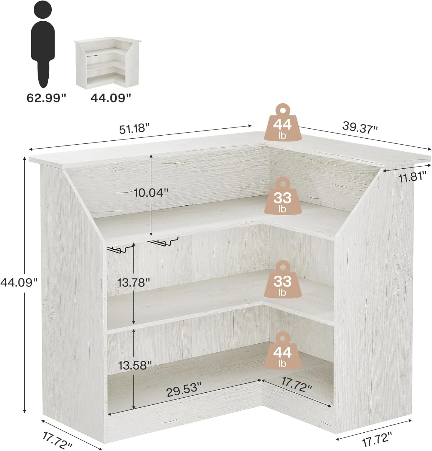 L-Shaped Reception Desk with Storage Shelves, Modern Front Desk for Small Office or Salon - Image 22