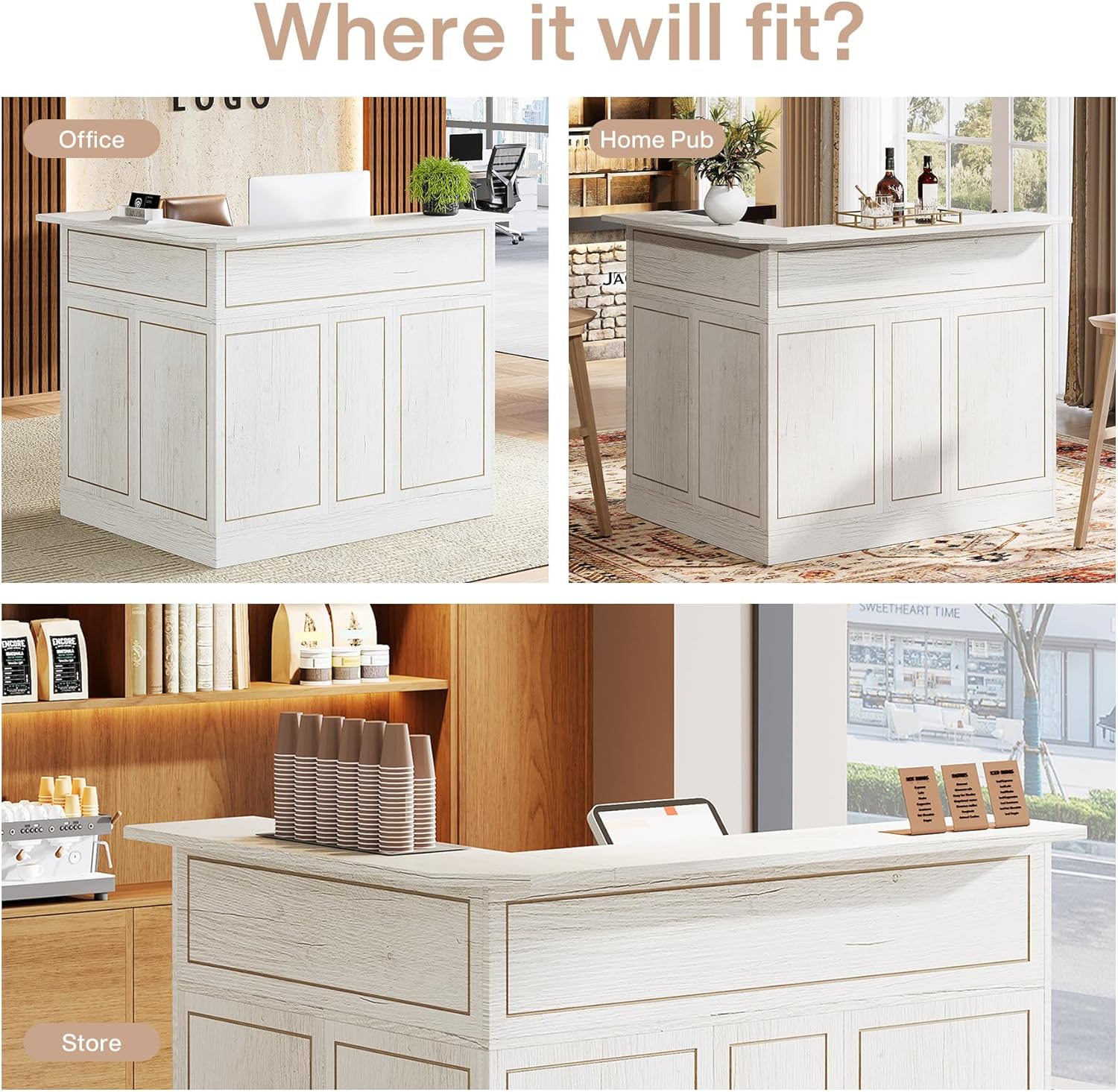L-Shaped Reception Desk with Storage Shelves, Modern Front Desk for Small Office or Salon - Image 24