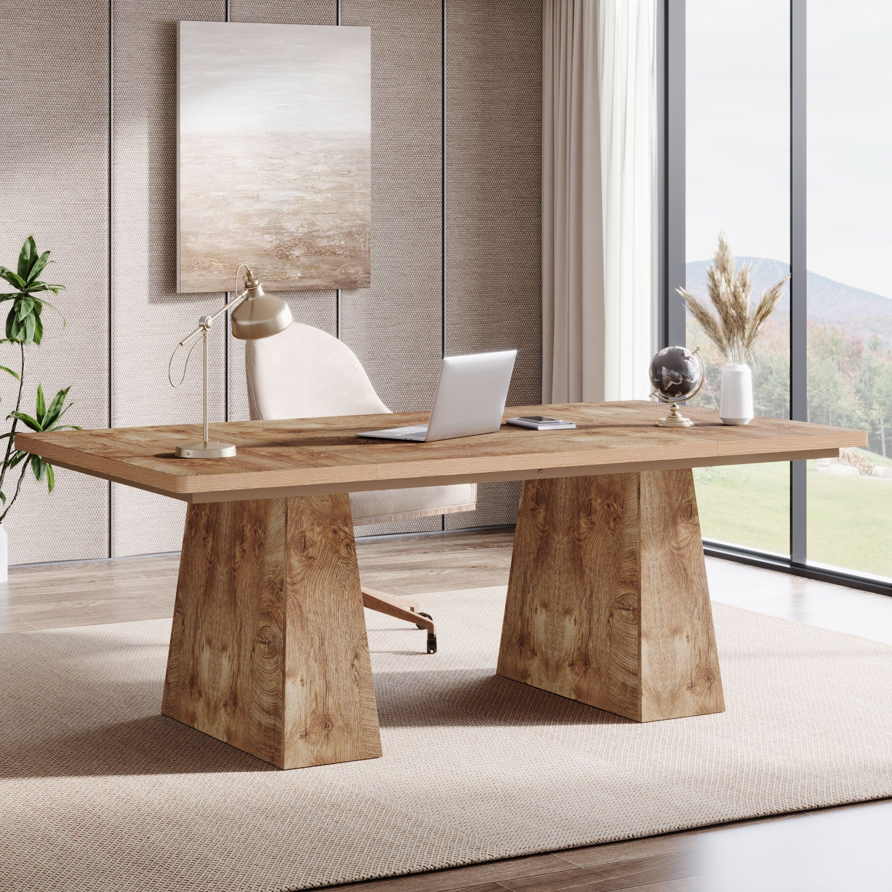 63" Modern Executive Desk, Large Office Computer Desk with Sturdy Double Pedestal - Image 12