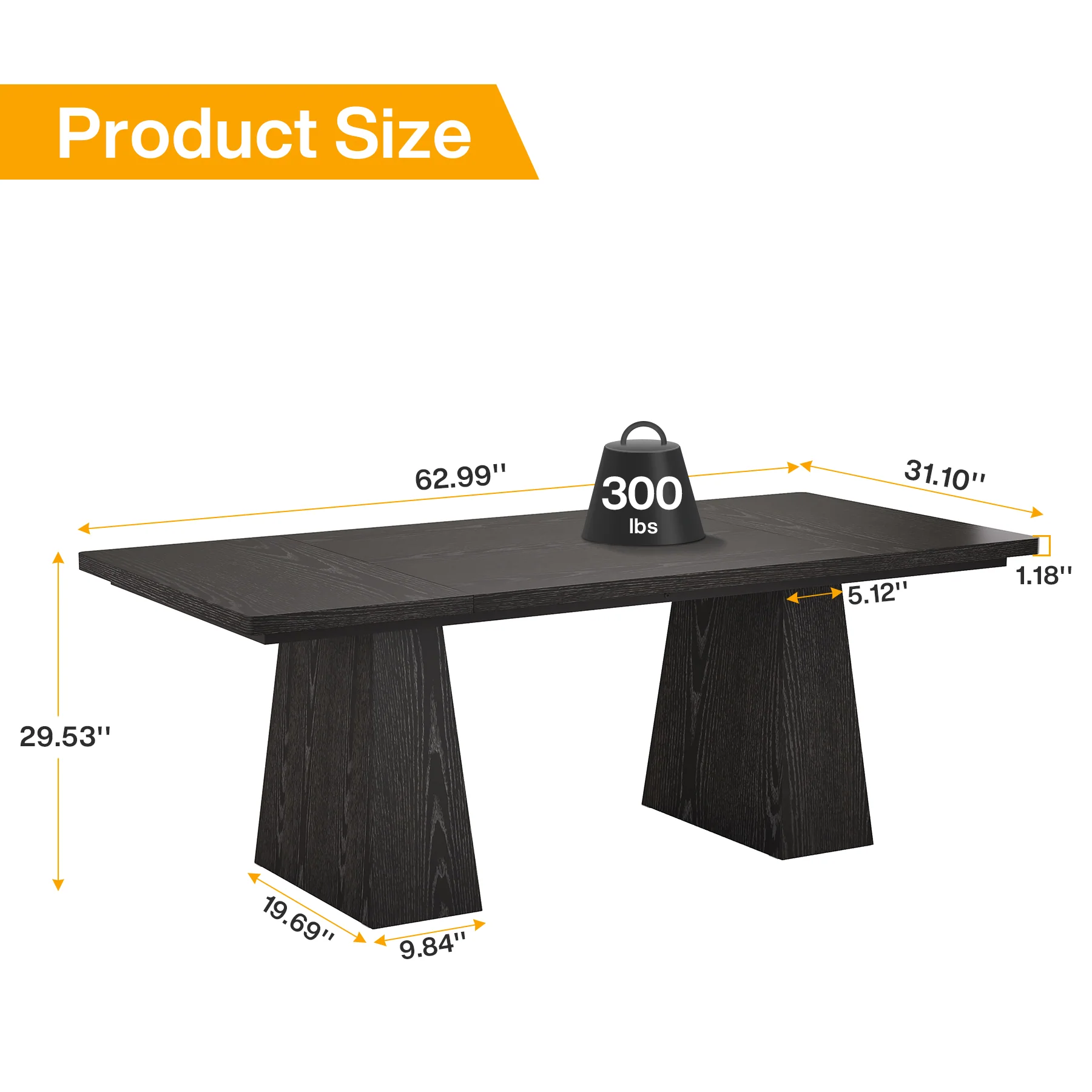 63" Modern Executive Desk, Large Office Computer Desk with Sturdy Double Pedestal - Image 2