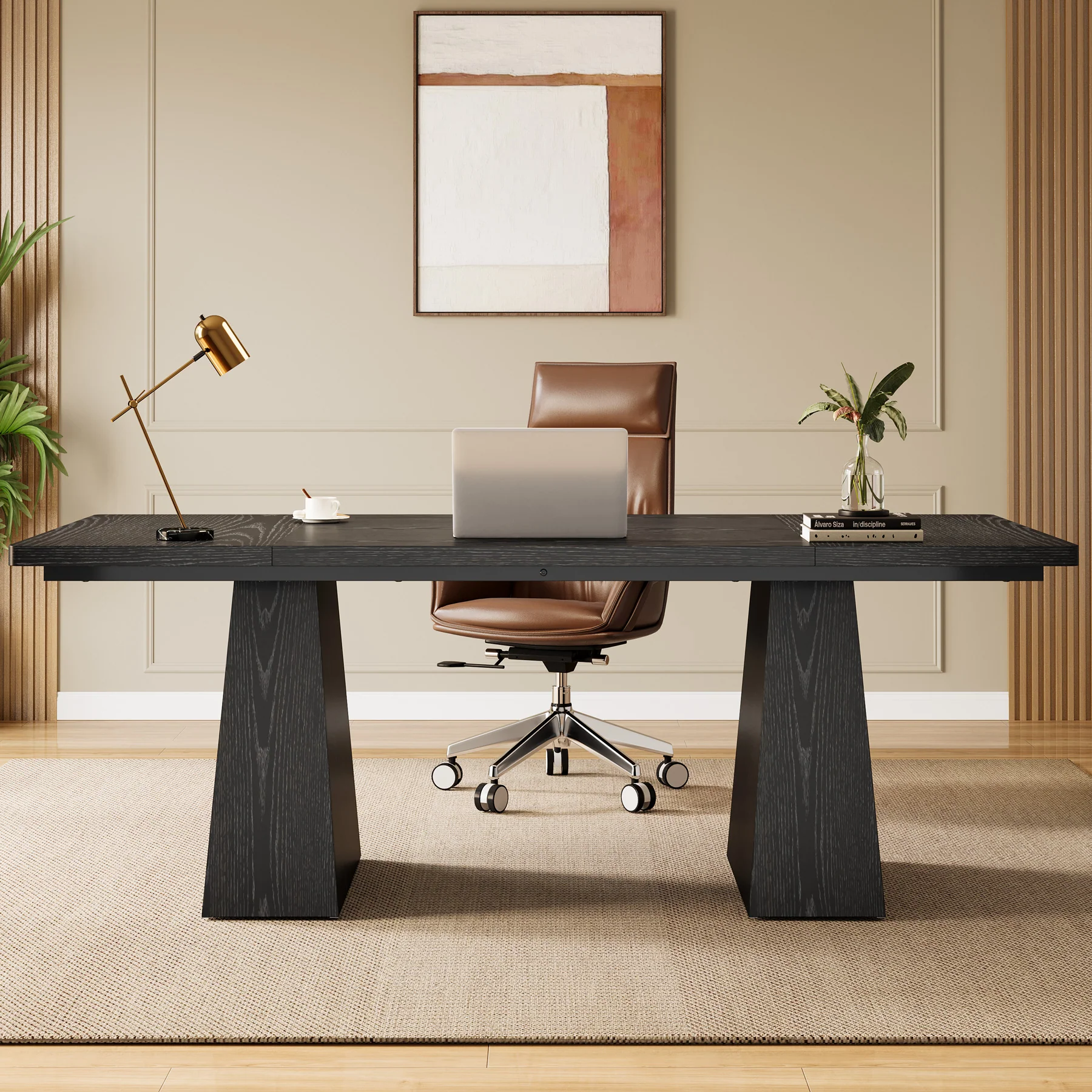 63" Modern Executive Desk, Large Office Computer Desk with Sturdy Double Pedestal - Image 3
