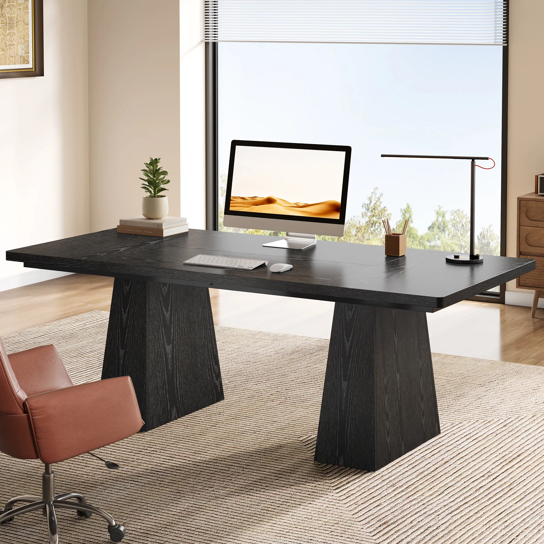 63" Modern Executive Desk, Large Office Computer Desk with Sturdy Double Pedestal - Image 4
