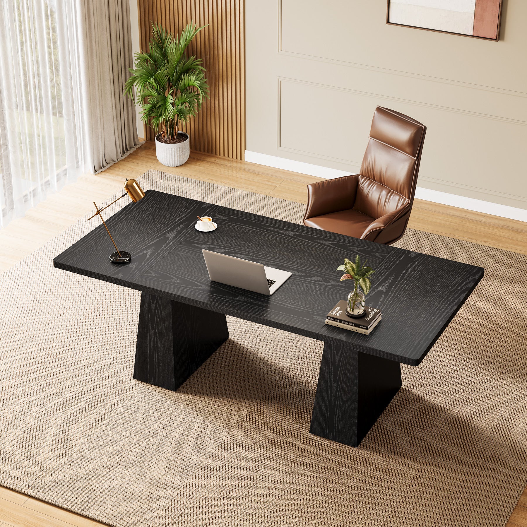 63" Modern Executive Desk, Large Office Computer Desk with Sturdy Double Pedestal - Image 6