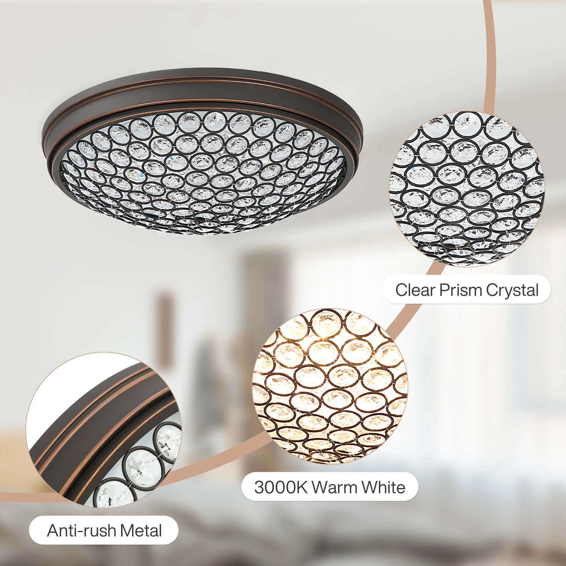 13" Ceiling Light Fixture, LED Flush Mount Ceiling Light with Modern Crystal - Image 6