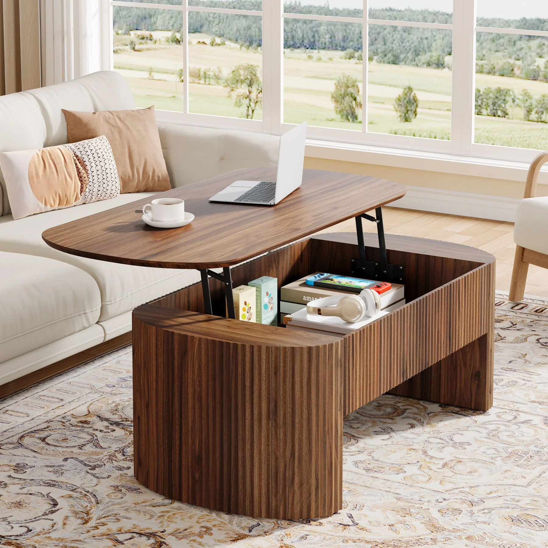 47" Coffee Table, Lift Top Accent Table With Hidden Compartment And Storage Shelf - Image 4