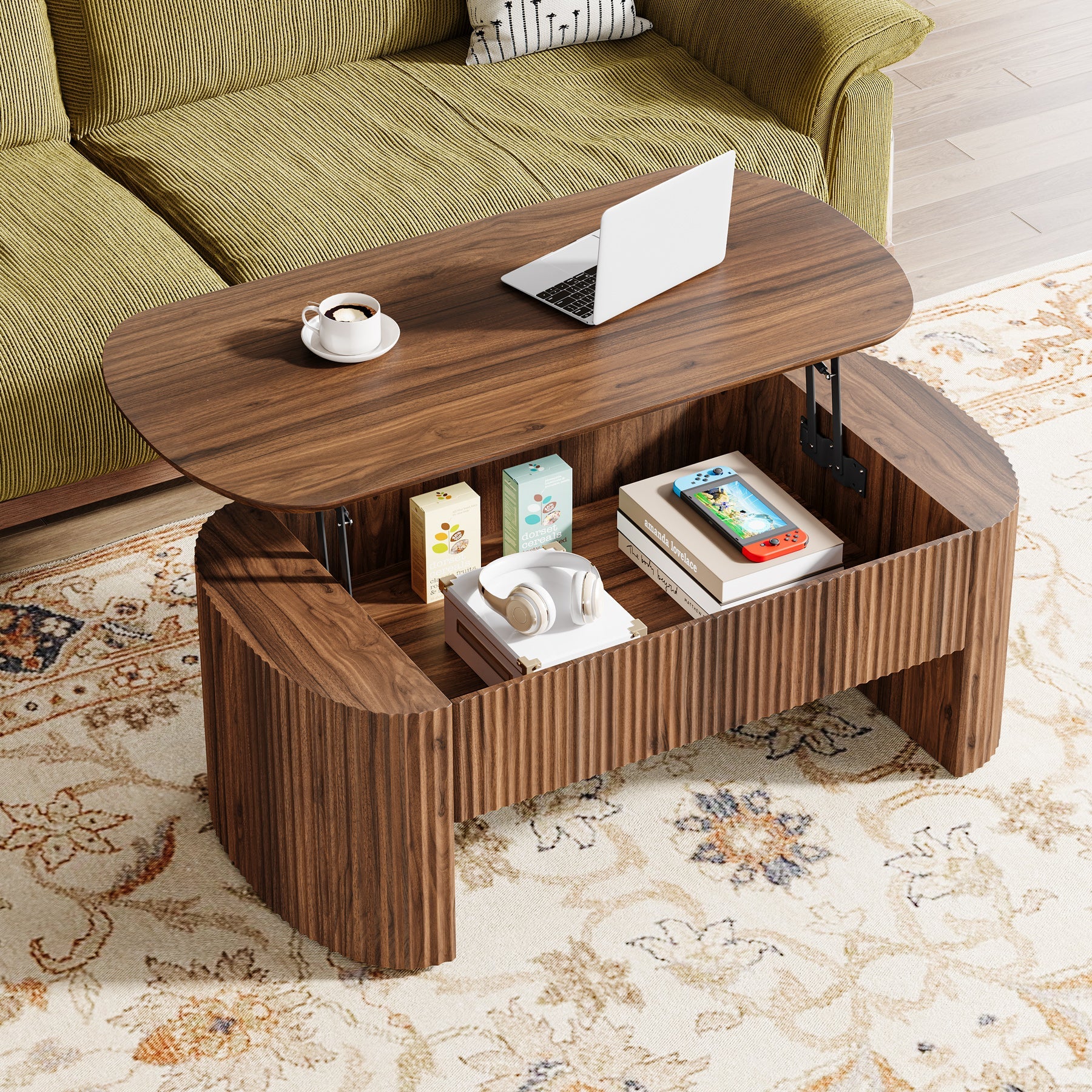 47" Coffee Table, Lift Top Accent Table With Hidden Compartment And Storage Shelf - Image 6