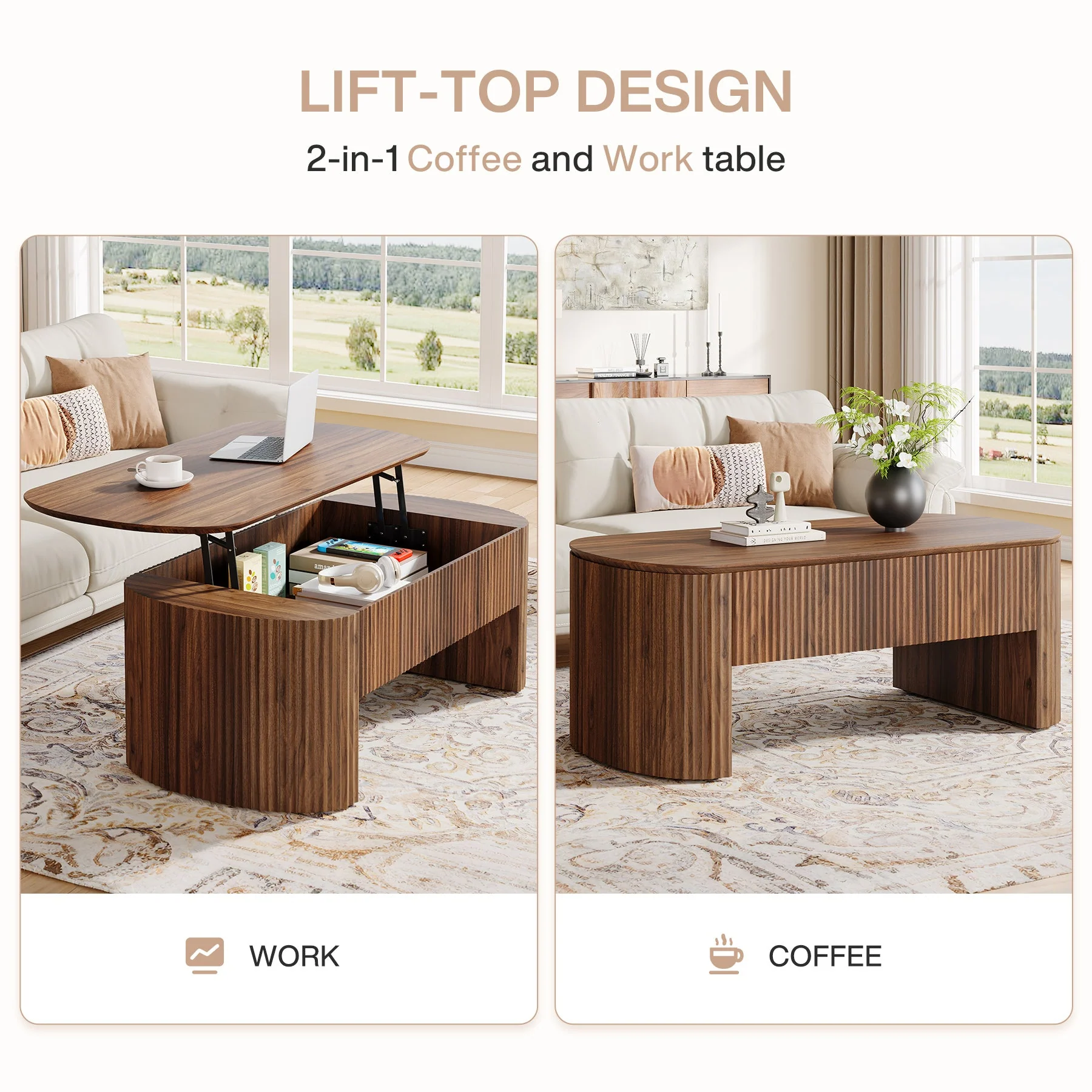 47" Coffee Table, Lift Top Accent Table With Hidden Compartment And Storage Shelf - Image 8