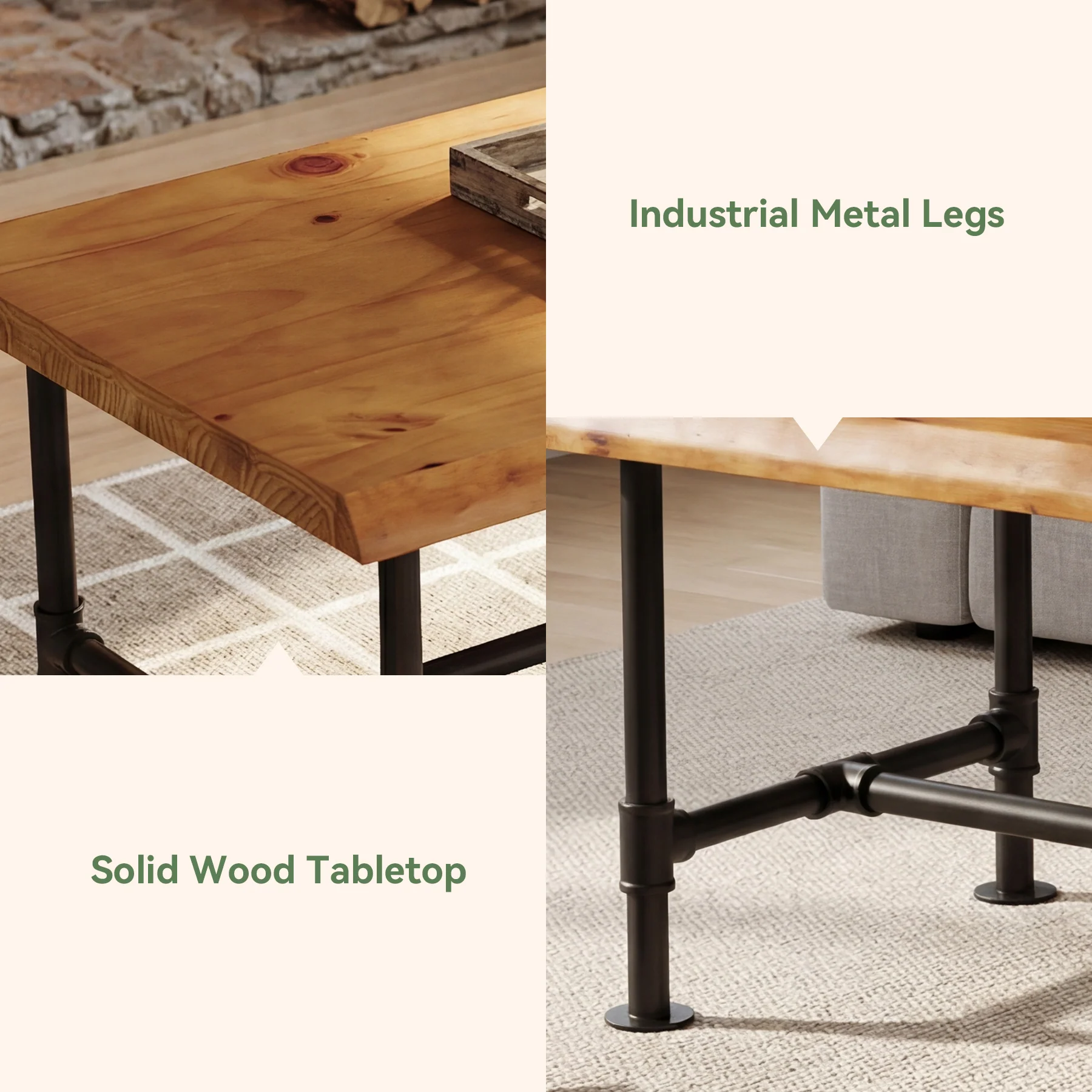 Tribesigns 47.2" Live Edge Coffee Table, Pine Wood Center Table for Living Room - Image 10