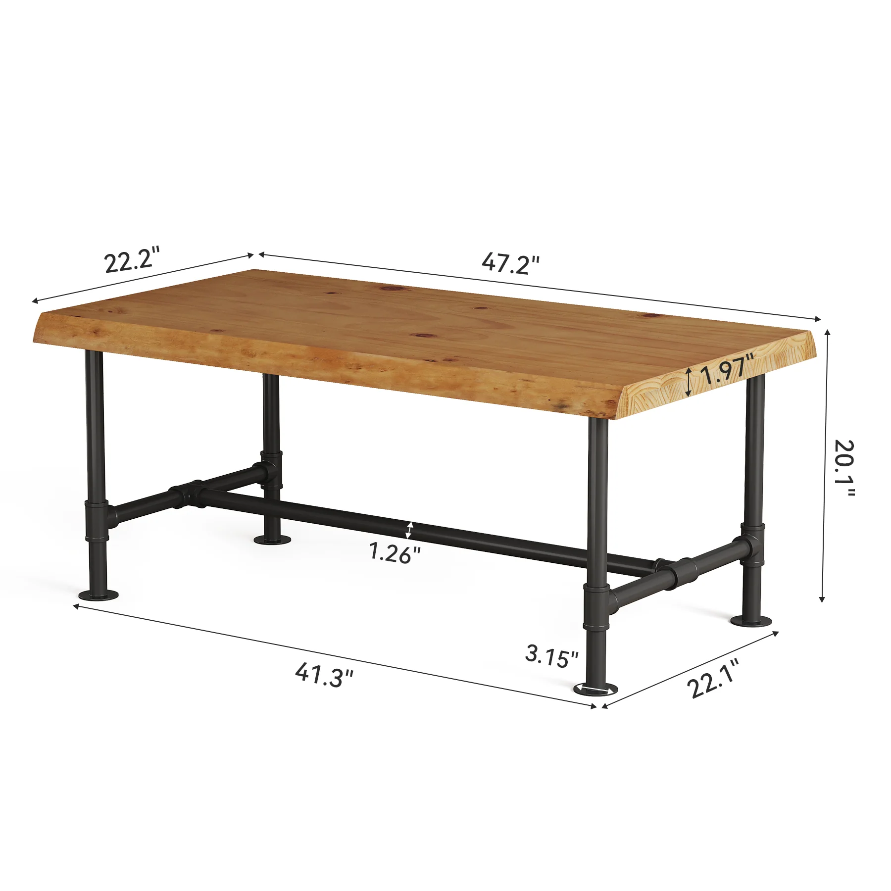 Tribesigns 47.2" Live Edge Coffee Table, Pine Wood Center Table for Living Room - Image 2