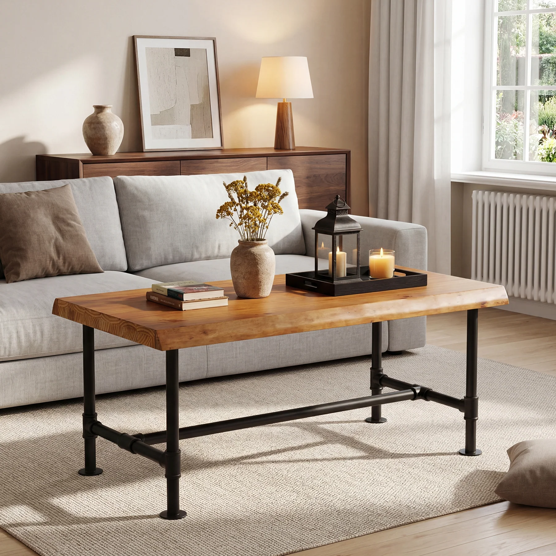 Tribesigns 47.2" Live Edge Coffee Table, Pine Wood Center Table for Living Room - Image 3