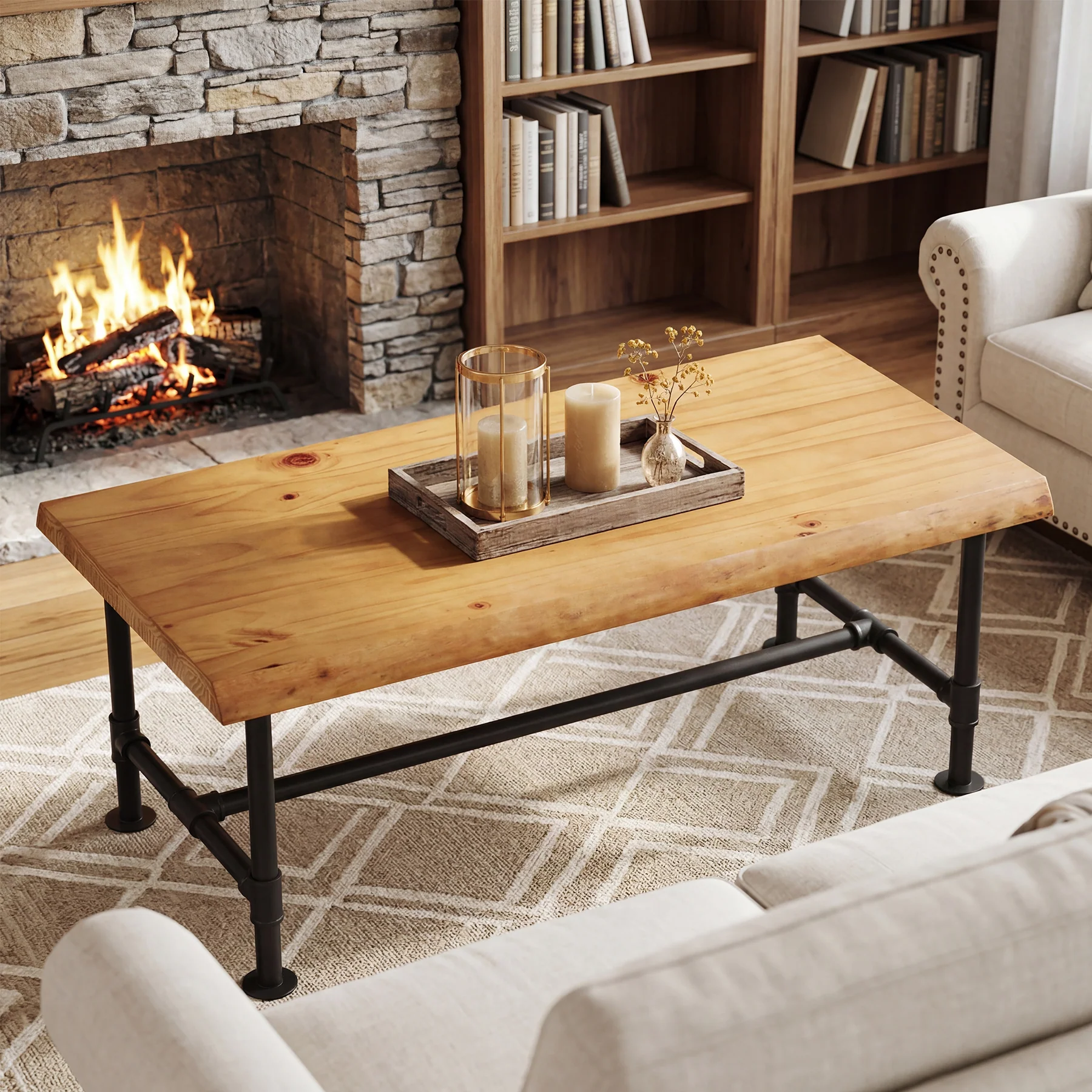 Tribesigns 47.2" Live Edge Coffee Table, Pine Wood Center Table for Living Room - Image 4