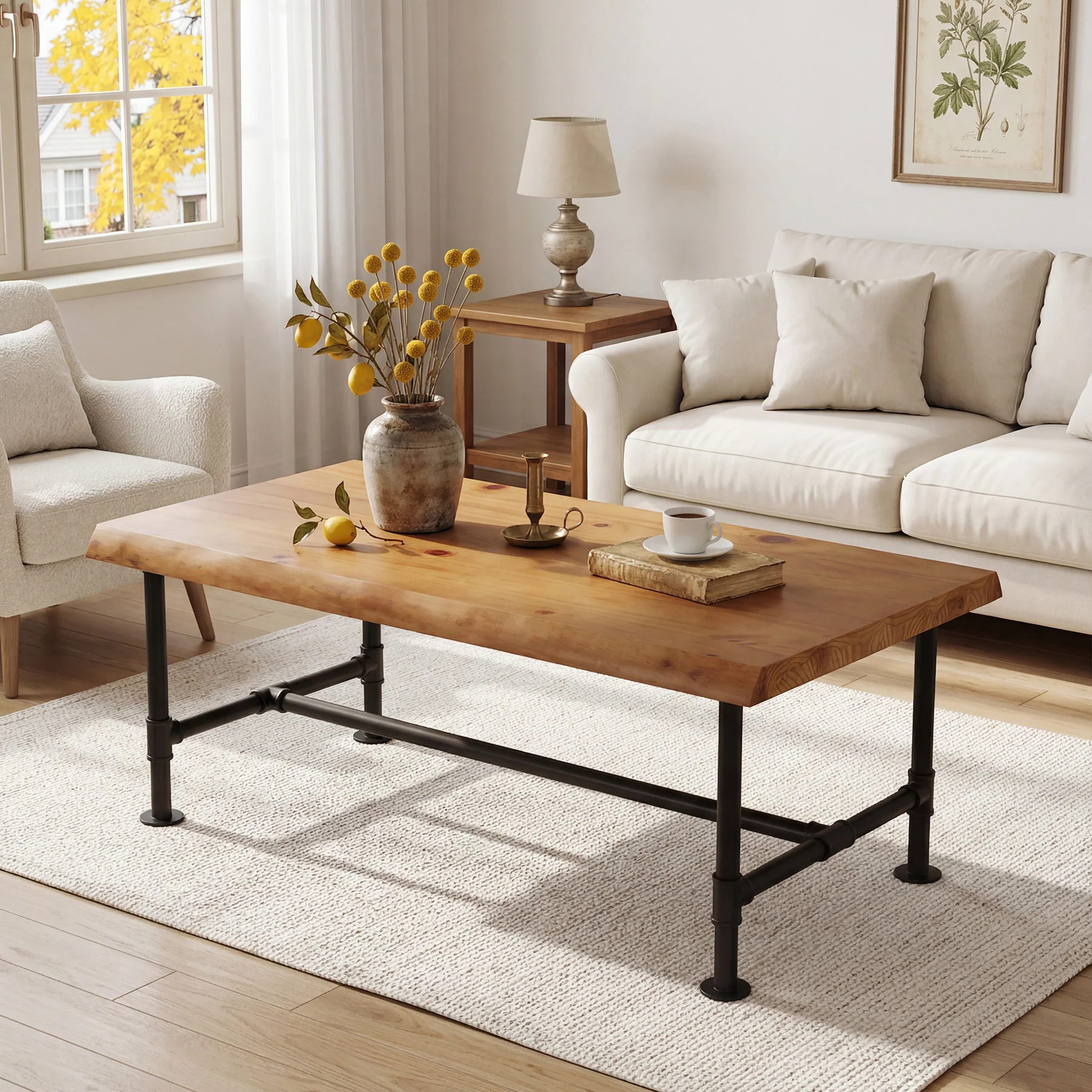 Tribesigns 47.2" Live Edge Coffee Table, Pine Wood Center Table for Living Room - Image 9