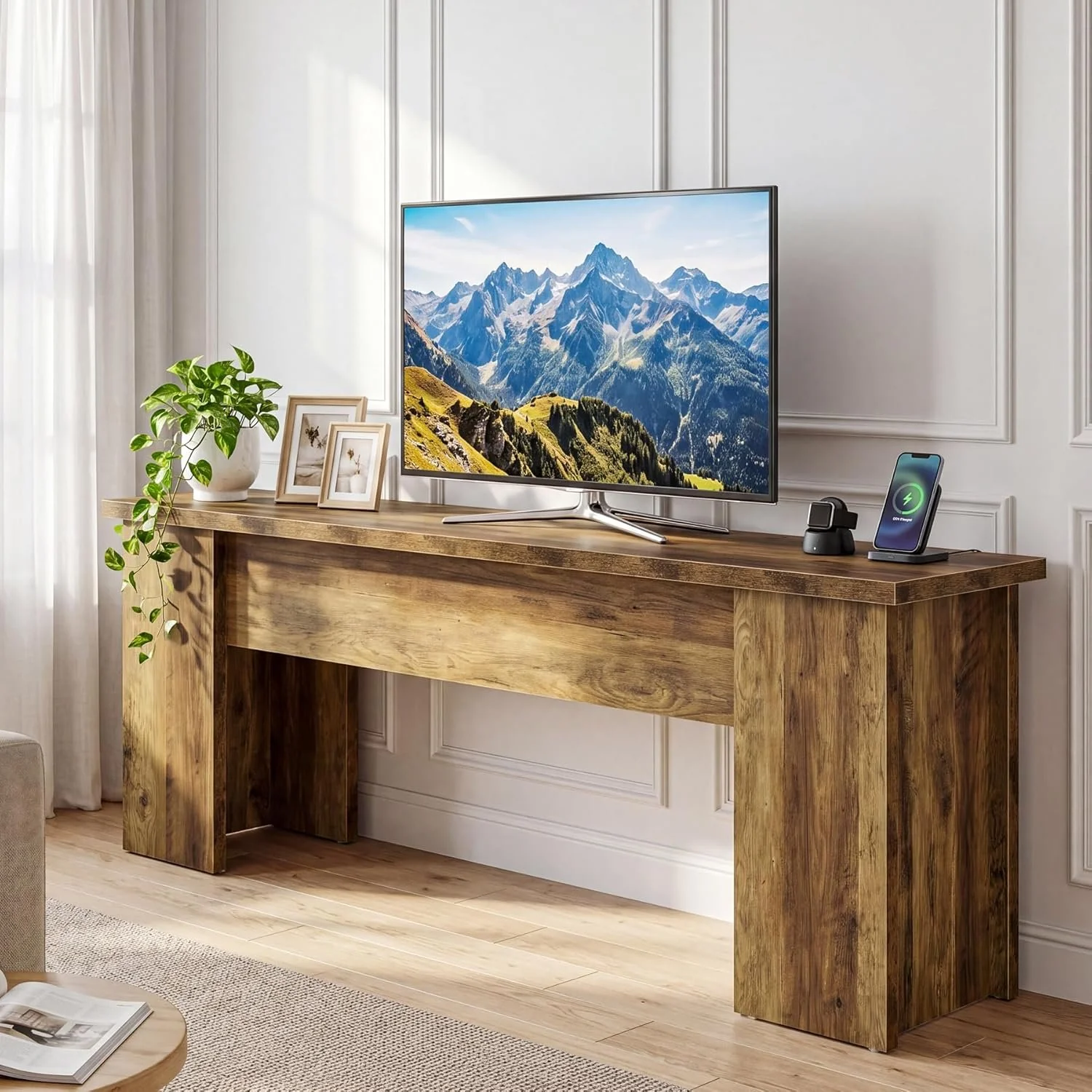 63" Farmhouse TV Stand, Long Media Console Television Stands for 55/60/65/75 Inches TVs