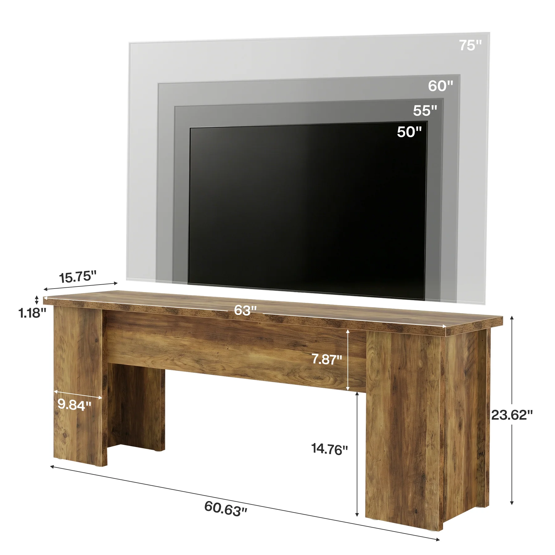 63" Farmhouse TV Stand, Long Media Console Television Stands for 55/60/65/75 Inches TVs - Image 2