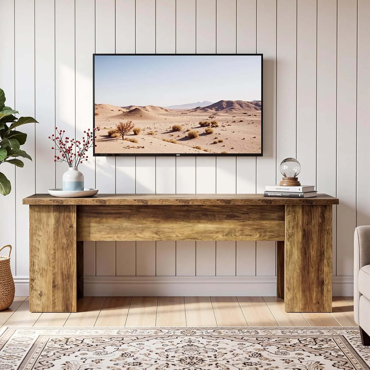 63" Farmhouse TV Stand, Long Media Console Television Stands for 55/60/65/75 Inches TVs - Image 3