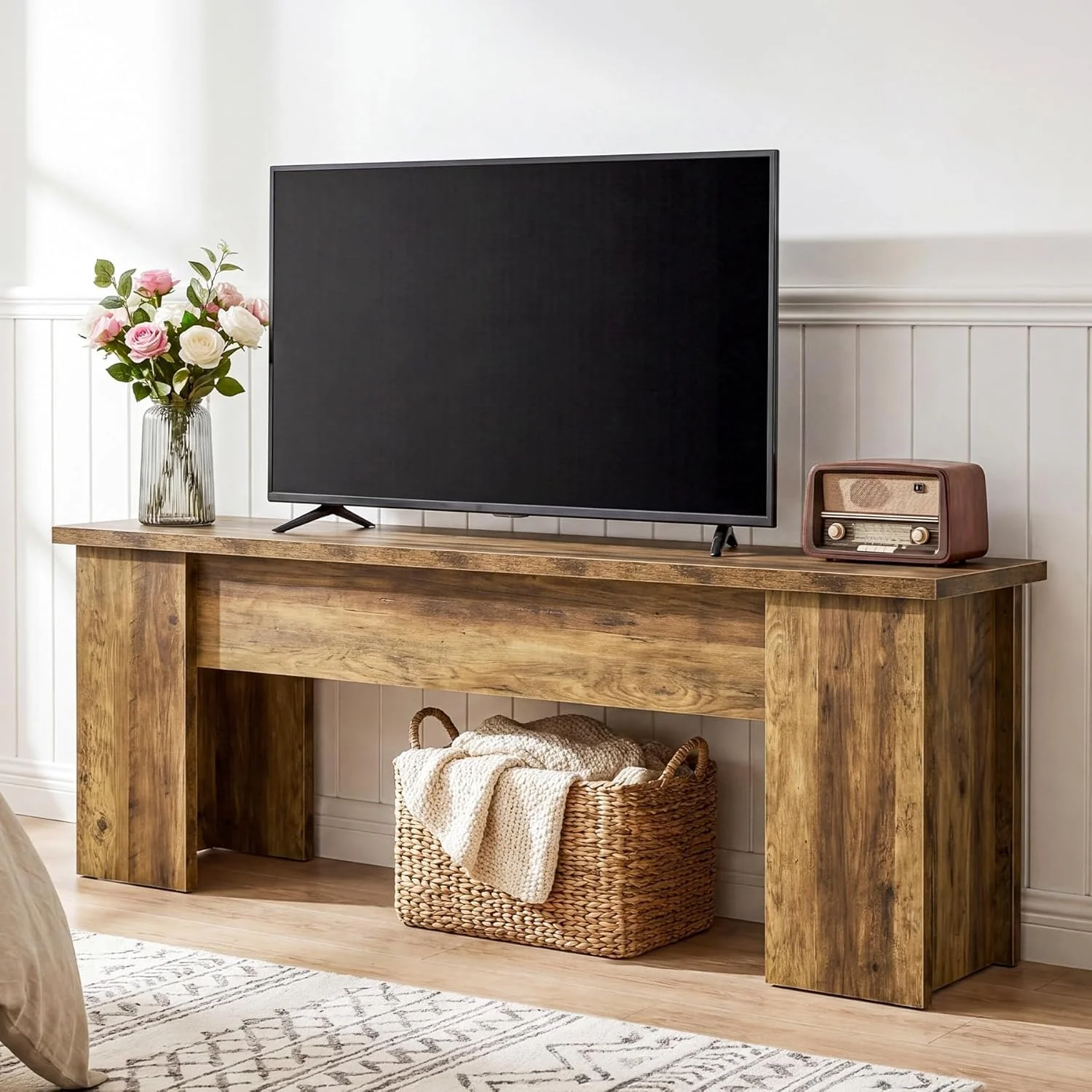 63" Farmhouse TV Stand, Long Media Console Television Stands for 55/60/65/75 Inches TVs - Image 5