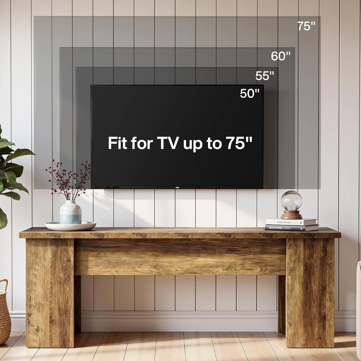 63" Farmhouse TV Stand, Long Media Console Television Stands for 55/60/65/75 Inches TVs - Image 6