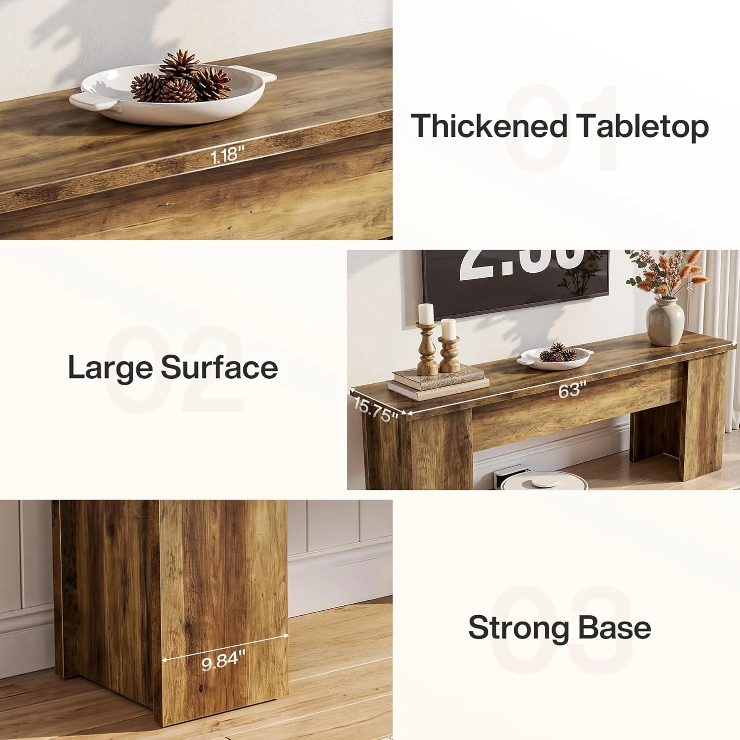 63" Farmhouse TV Stand, Long Media Console Television Stands for 55/60/65/75 Inches TVs - Image 7