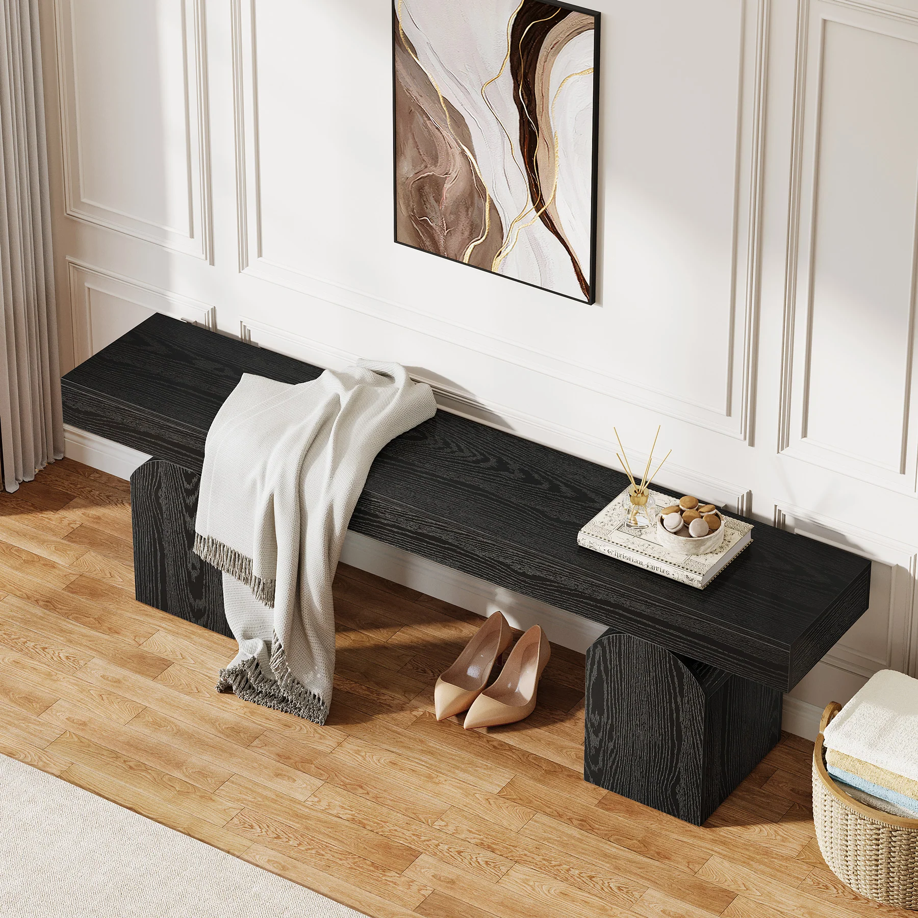 59" Entryway Bench, Long Shoe Bench with Arched Bases - Image 4