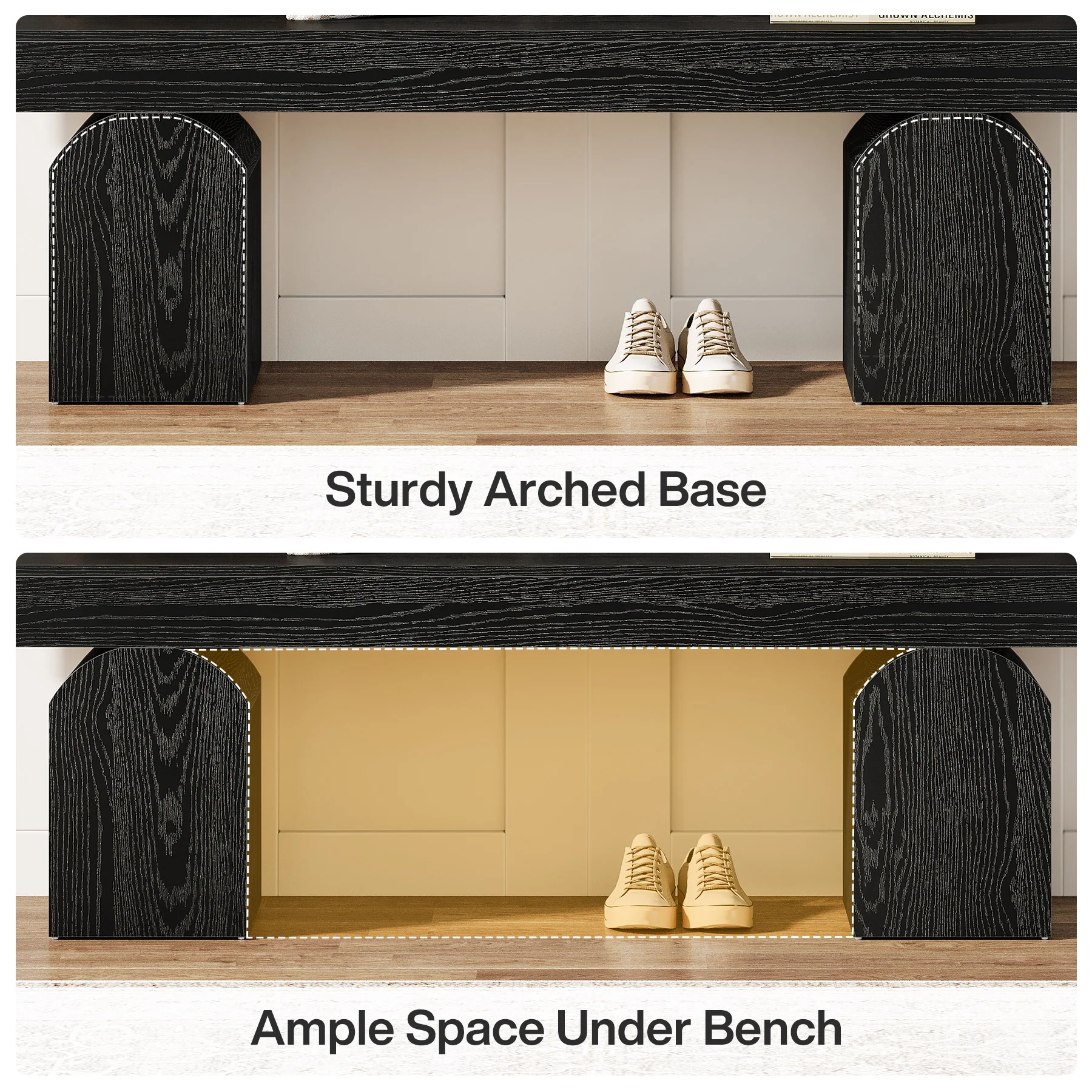 59" Entryway Bench, Long Shoe Bench with Arched Bases - Image 8