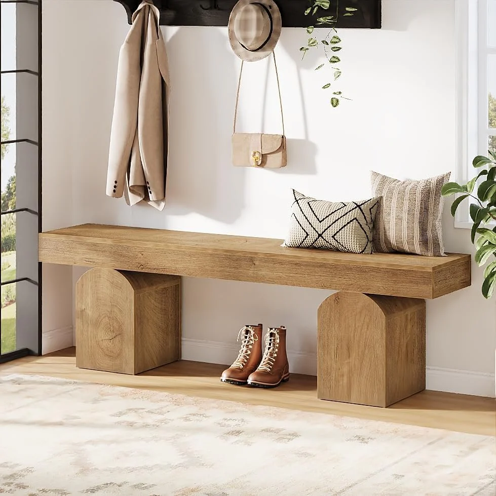 59" Entryway Bench, Long Shoe Bench with Arched Bases for Entry Way