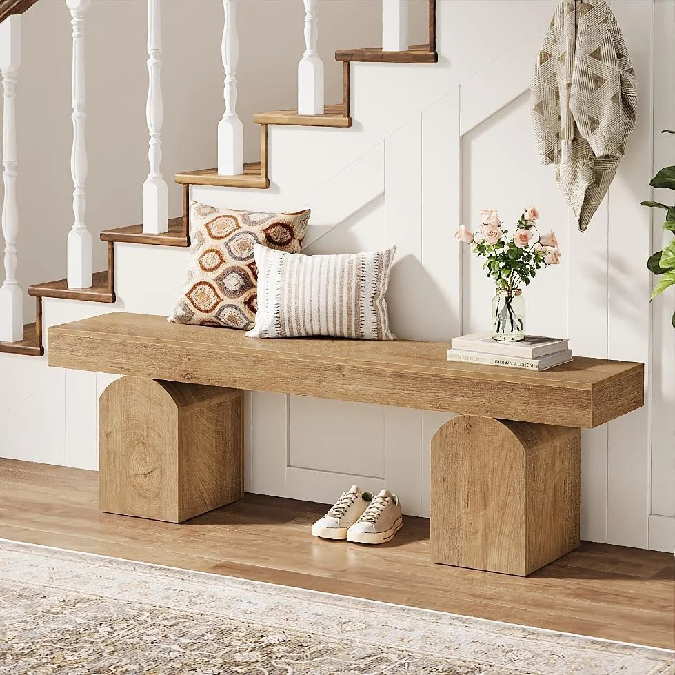 59" Entryway Bench, Long Shoe Bench with Arched Bases for Entry Way - Image 6