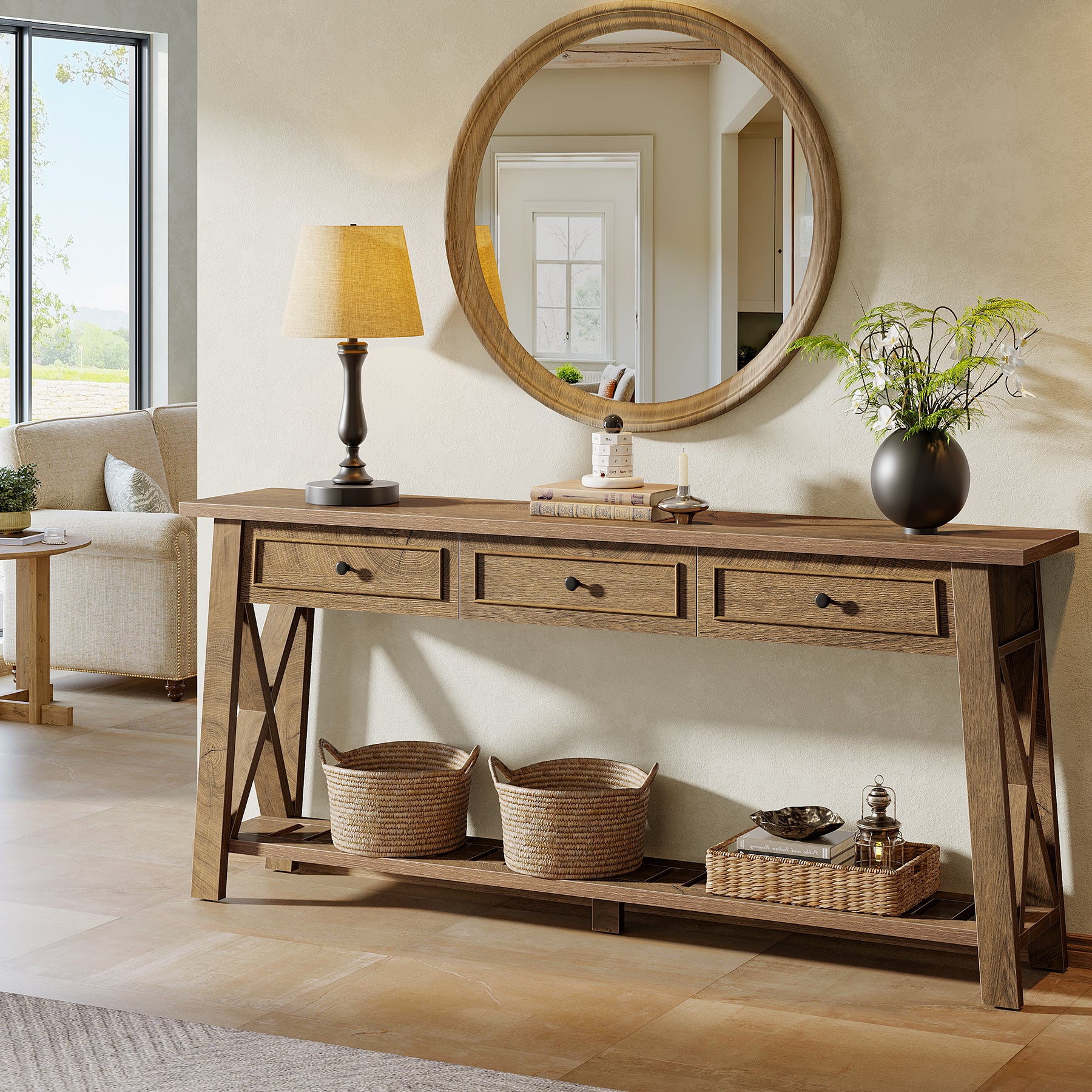 70.8" Console Table, Long Sofa Table Behind Couch with 3 Storage Drawers - Image 4