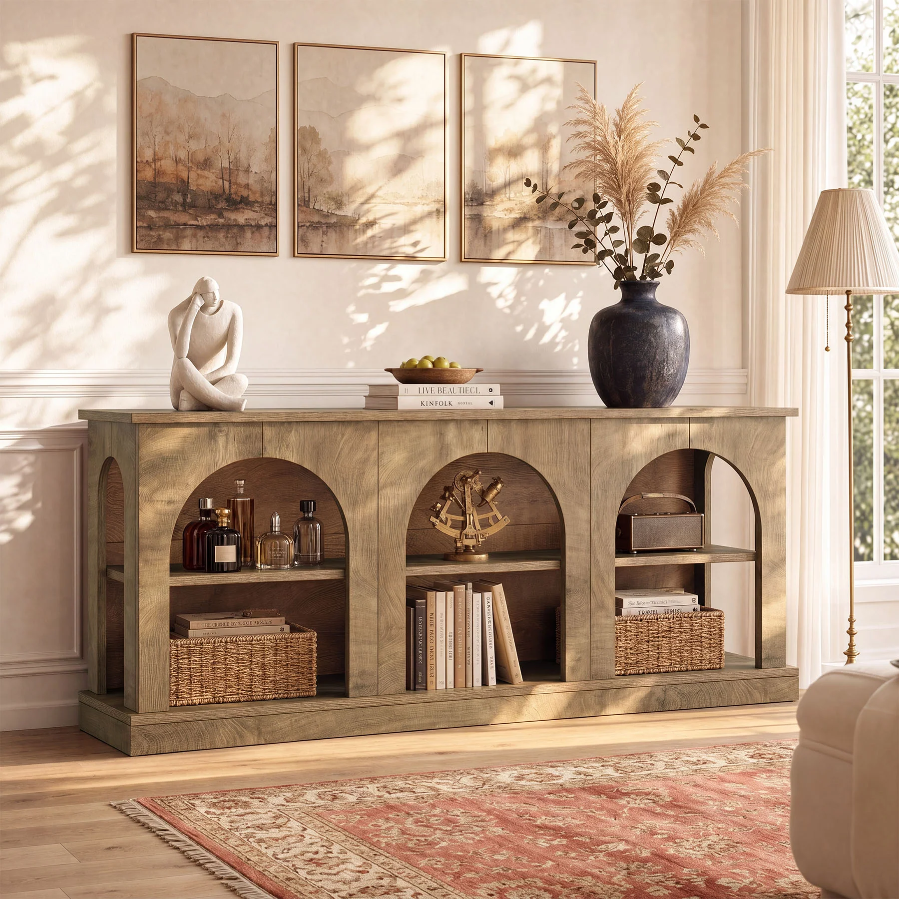 63" Arched Entryway Table, Low Profile Console Table for Hallway