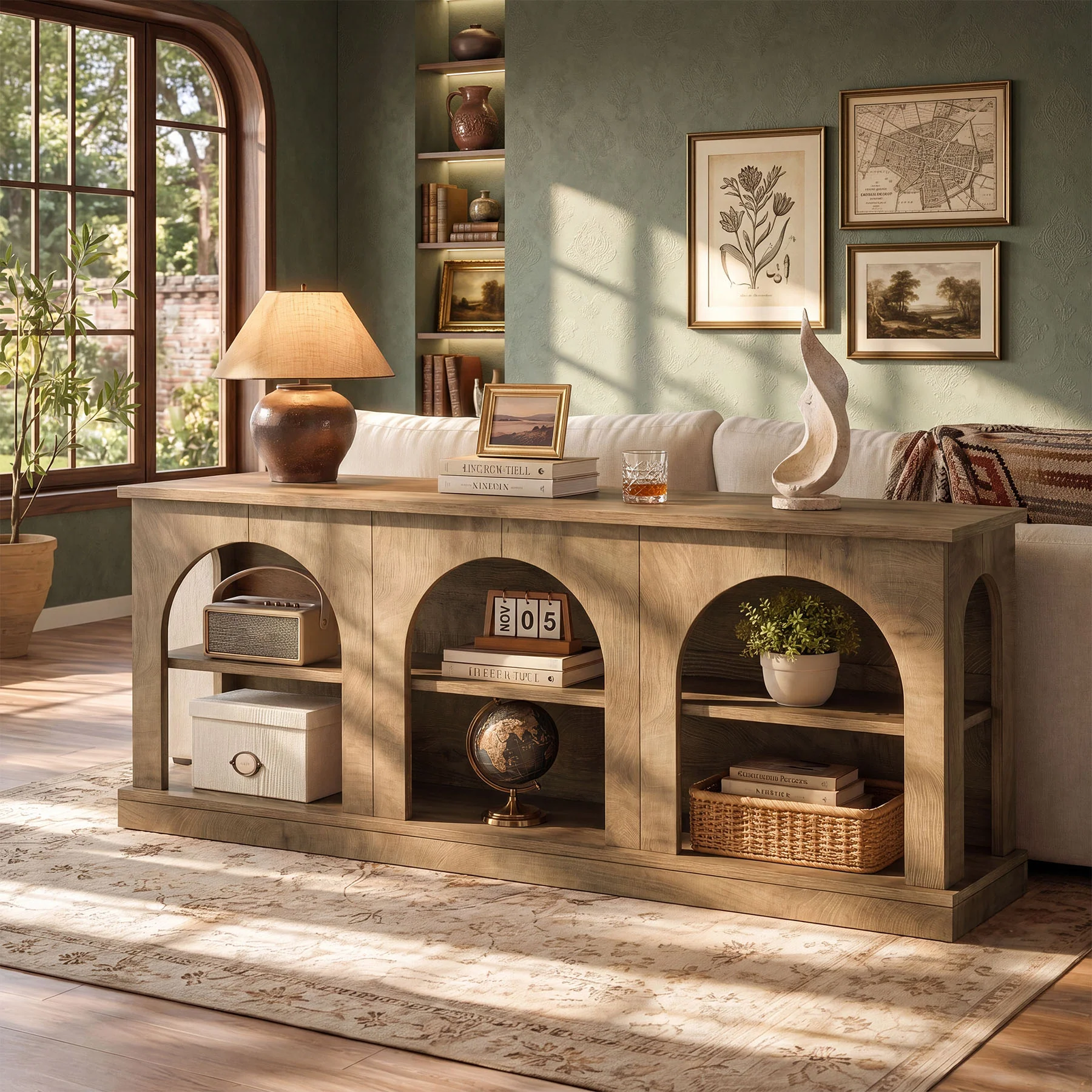 63" Arched Entryway Table, Low Profile Console Table for Hallway - Image 9