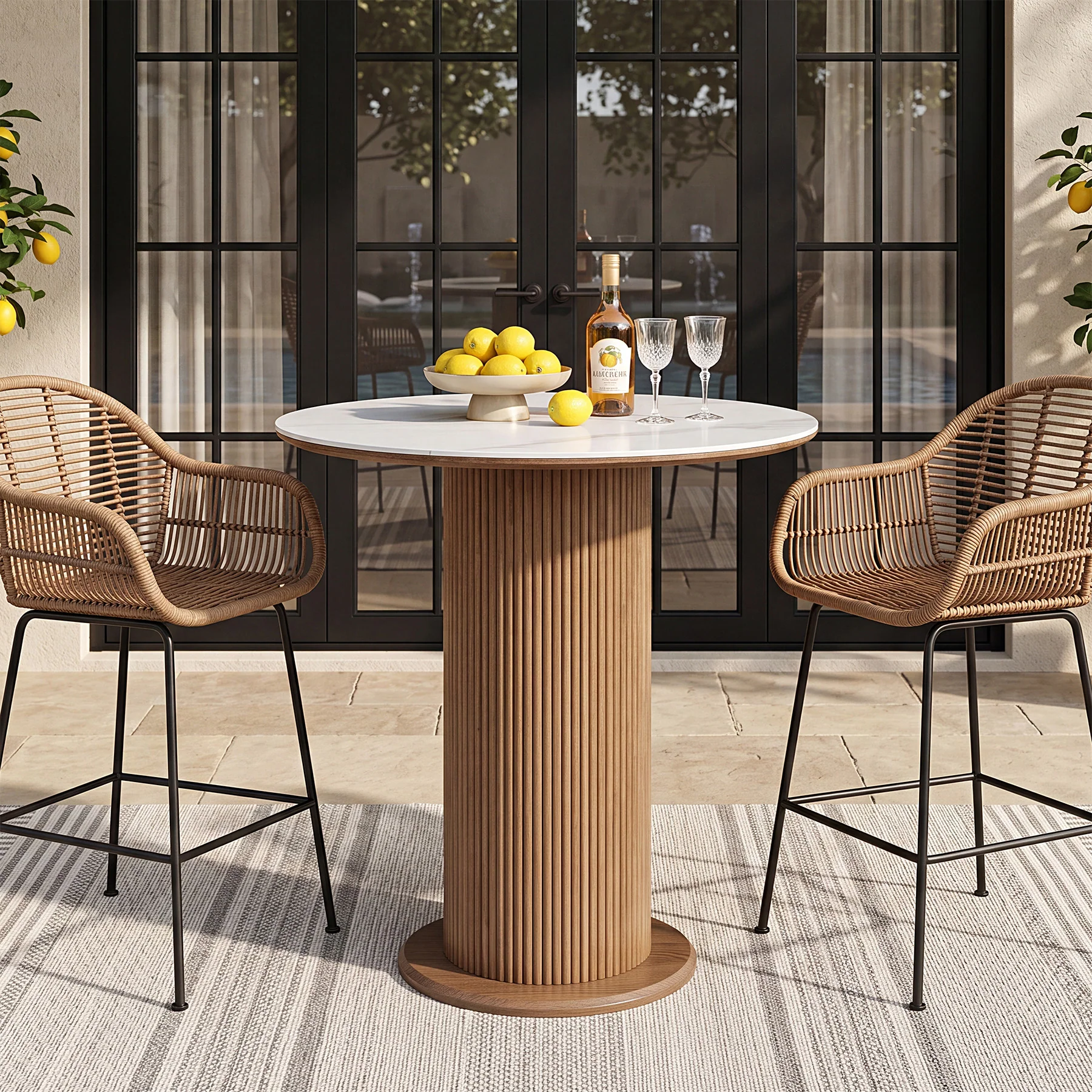 31.5" Round Dining Table, Marble Kitchen Table with Sintered Stone Tabletop & Solid Wood Pedestal - Image 4