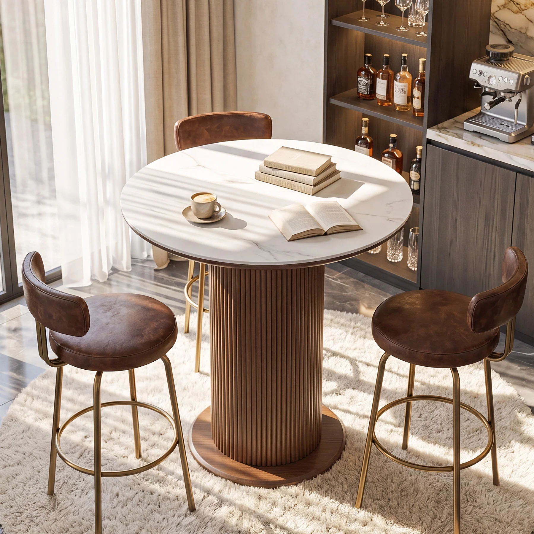 31.5" Round Dining Table, Marble Kitchen Table with Sintered Stone Tabletop & Solid Wood Pedestal - Image 5