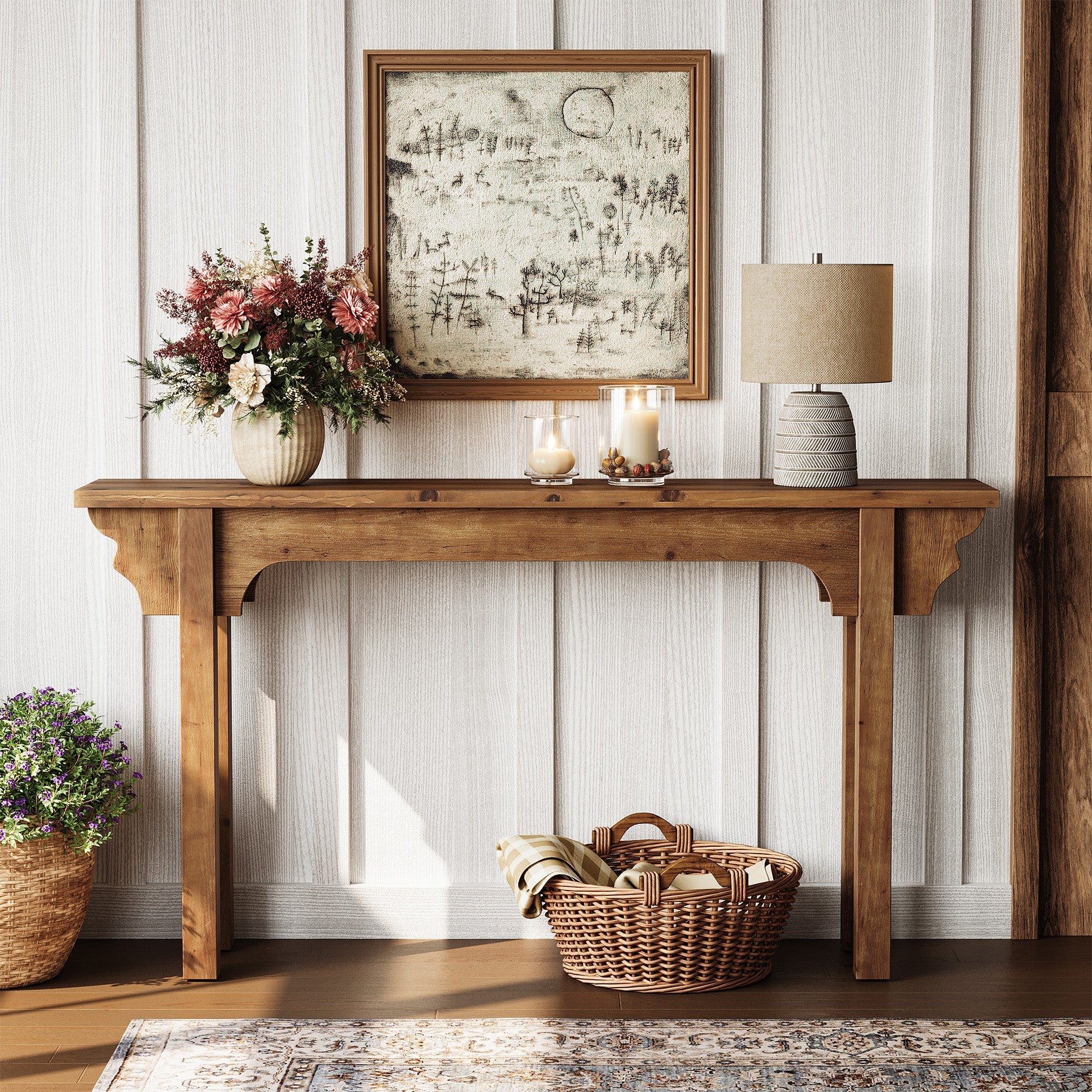 63" Wood Console Table, Mid-Century Entryway Table Sofa Table for Hallway - Image 3