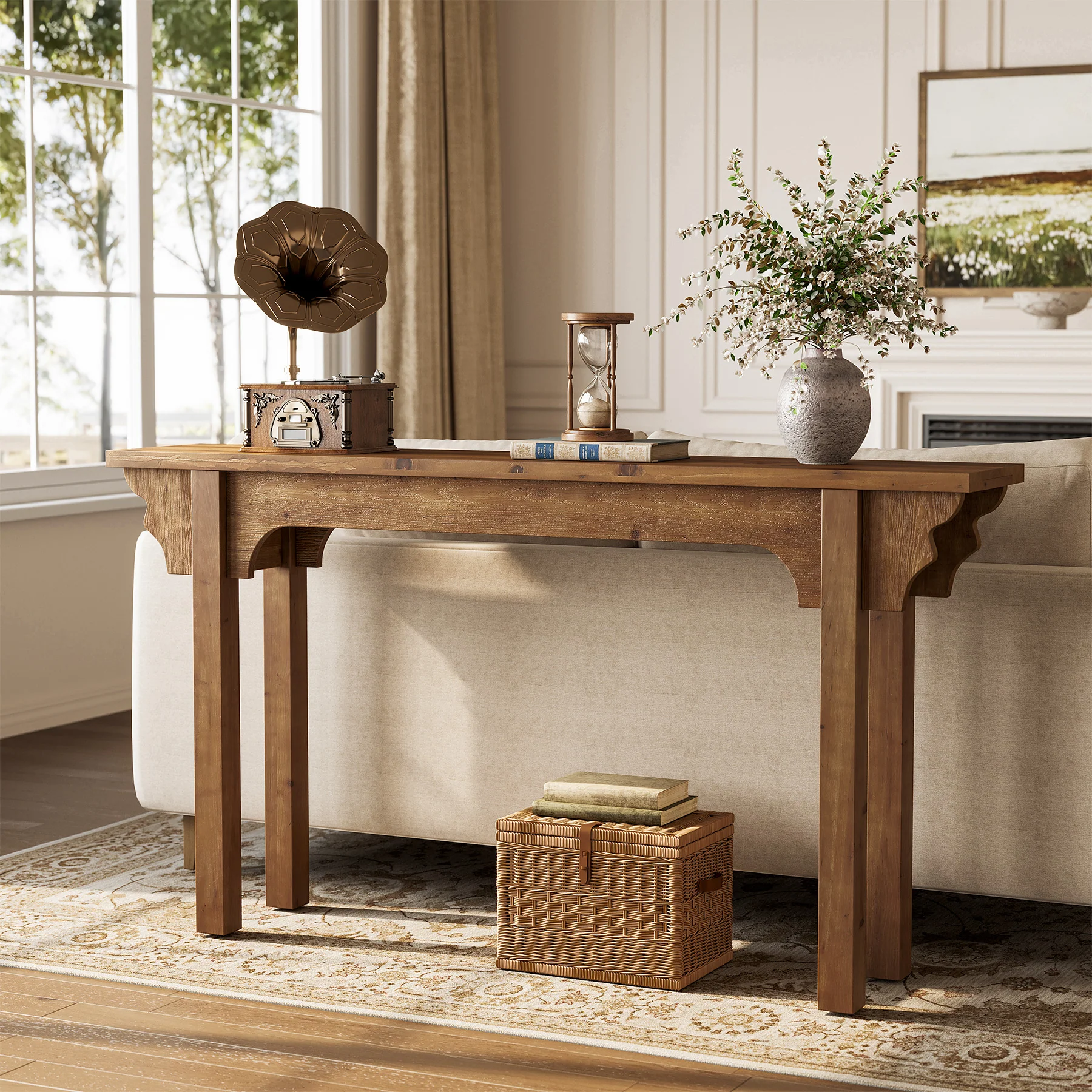 63" Wood Console Table, Mid-Century Entryway Table Sofa Table for Hallway - Image 5