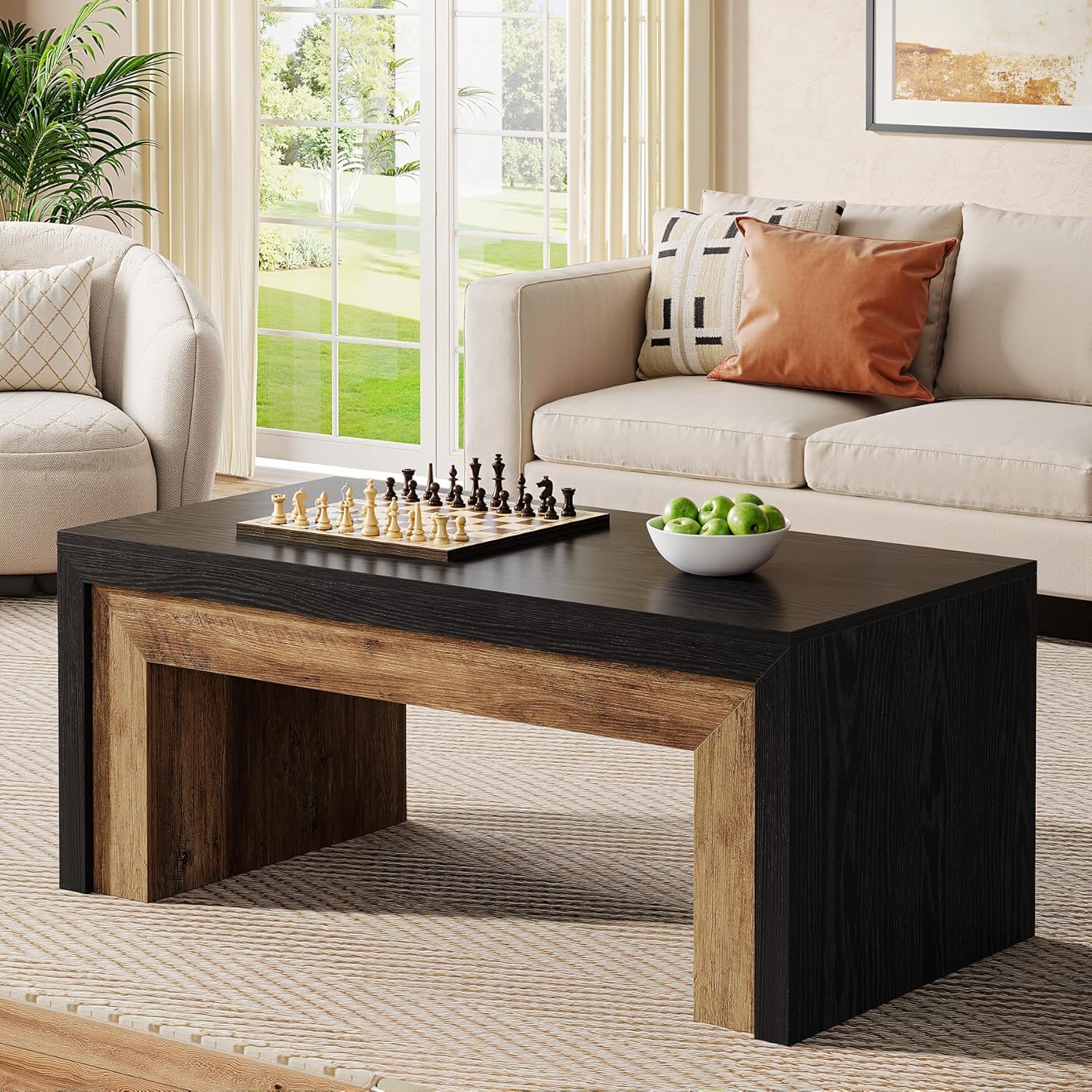 47.2" Coffee Table, Mid-Century Modern Accent Center Table with Sturdy Base