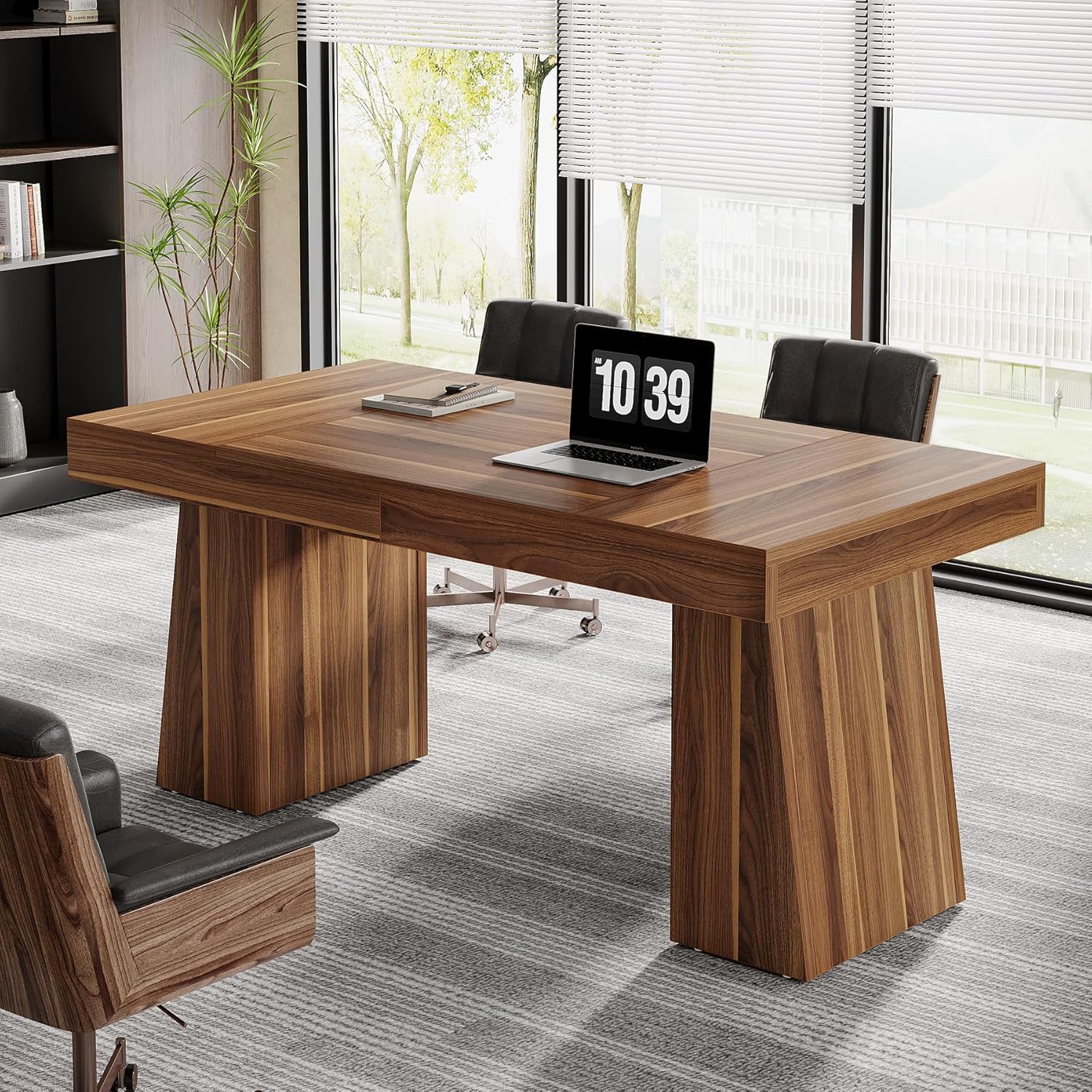 55" Executive Desk, Mid-Century Modern Home Office Computer Desk Workstation - Image 12