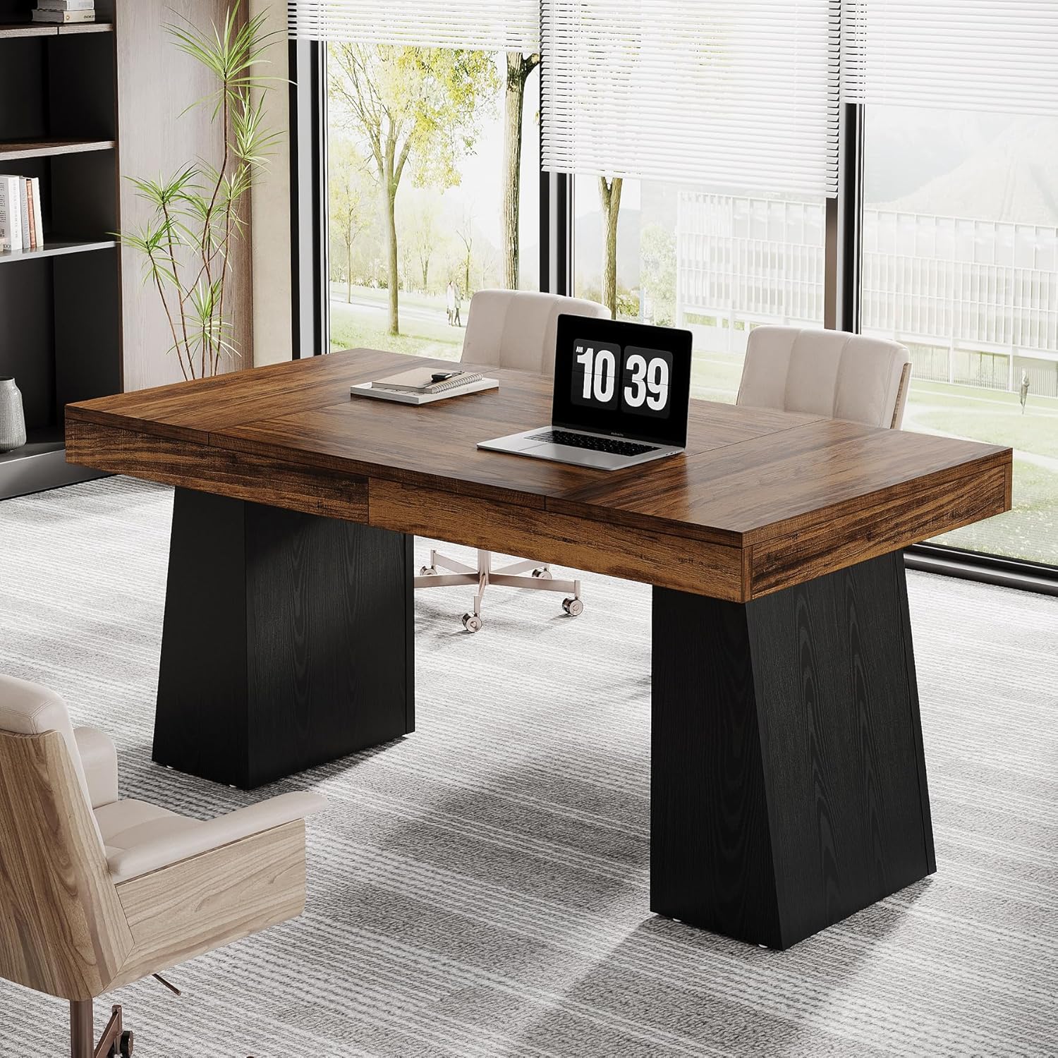 55" Executive Desk, Mid-Century Modern Home Office Computer Desk Workstation - Image 13