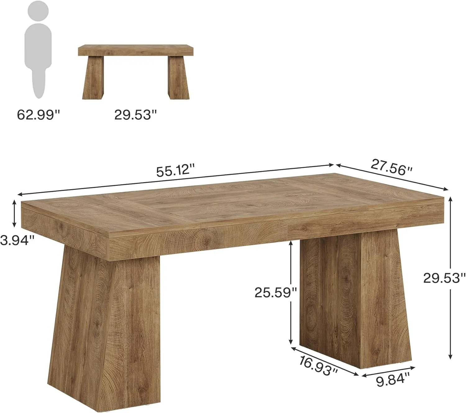 55" Executive Desk, Mid-Century Modern Home Office Computer Desk Workstation - Image 2