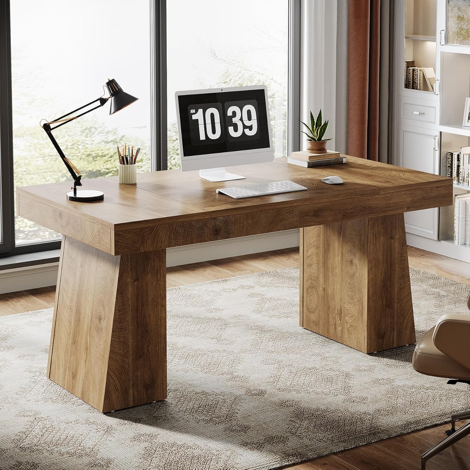 55" Executive Desk, Mid-Century Modern Home Office Computer Desk Workstation - Image 8
