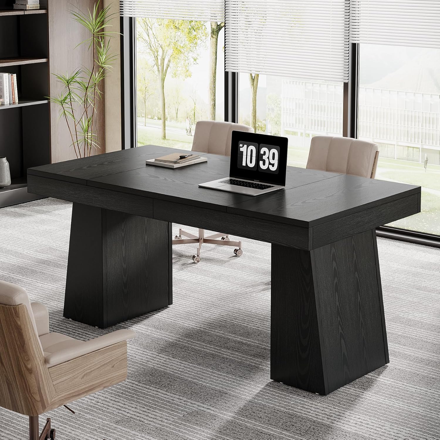 55" Executive Desk, Mid-Century Modern Home Office Computer Desk Workstation - Image 9